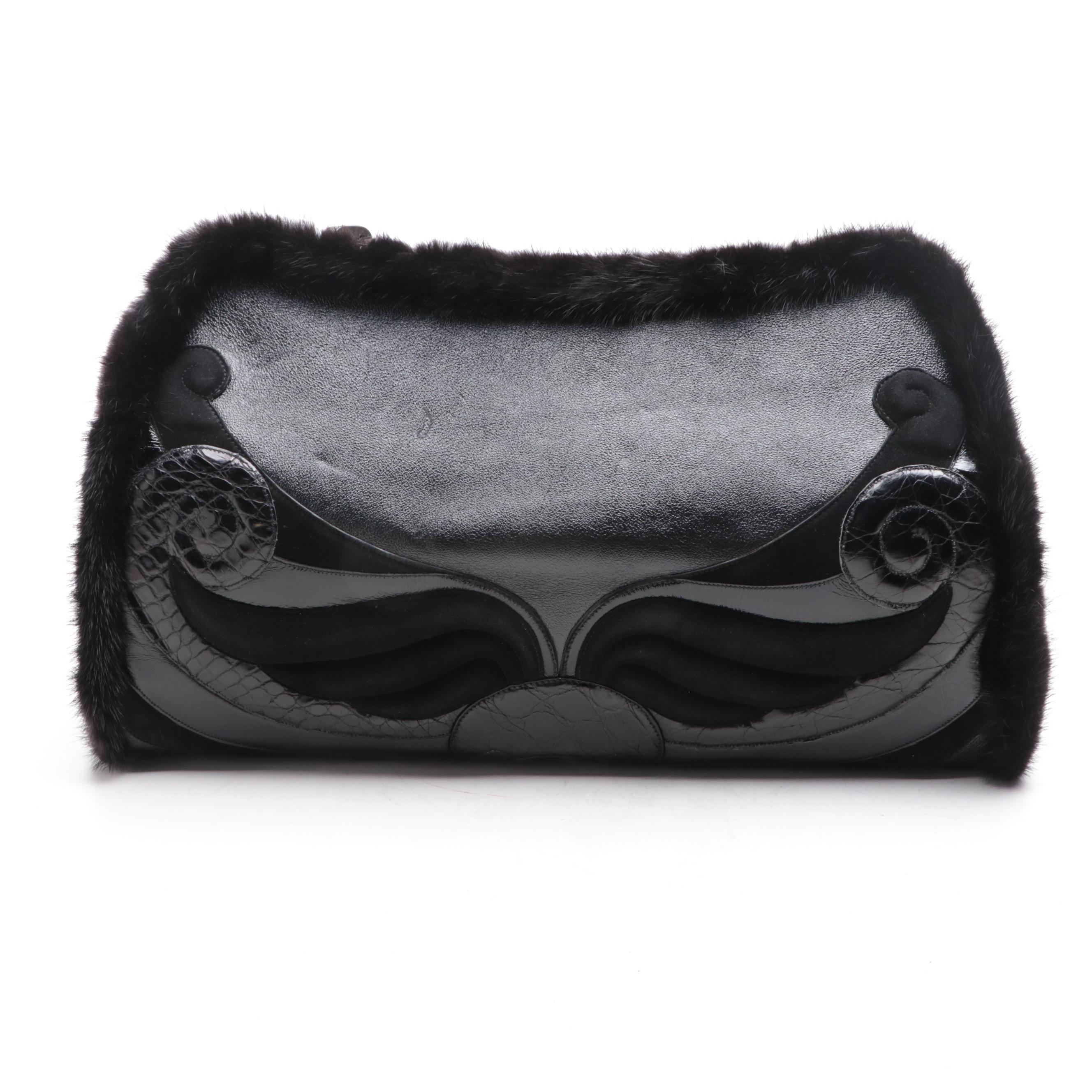 Andrew GN for Leiber Mink Fur Trim and Embellished Leather Frame Bag