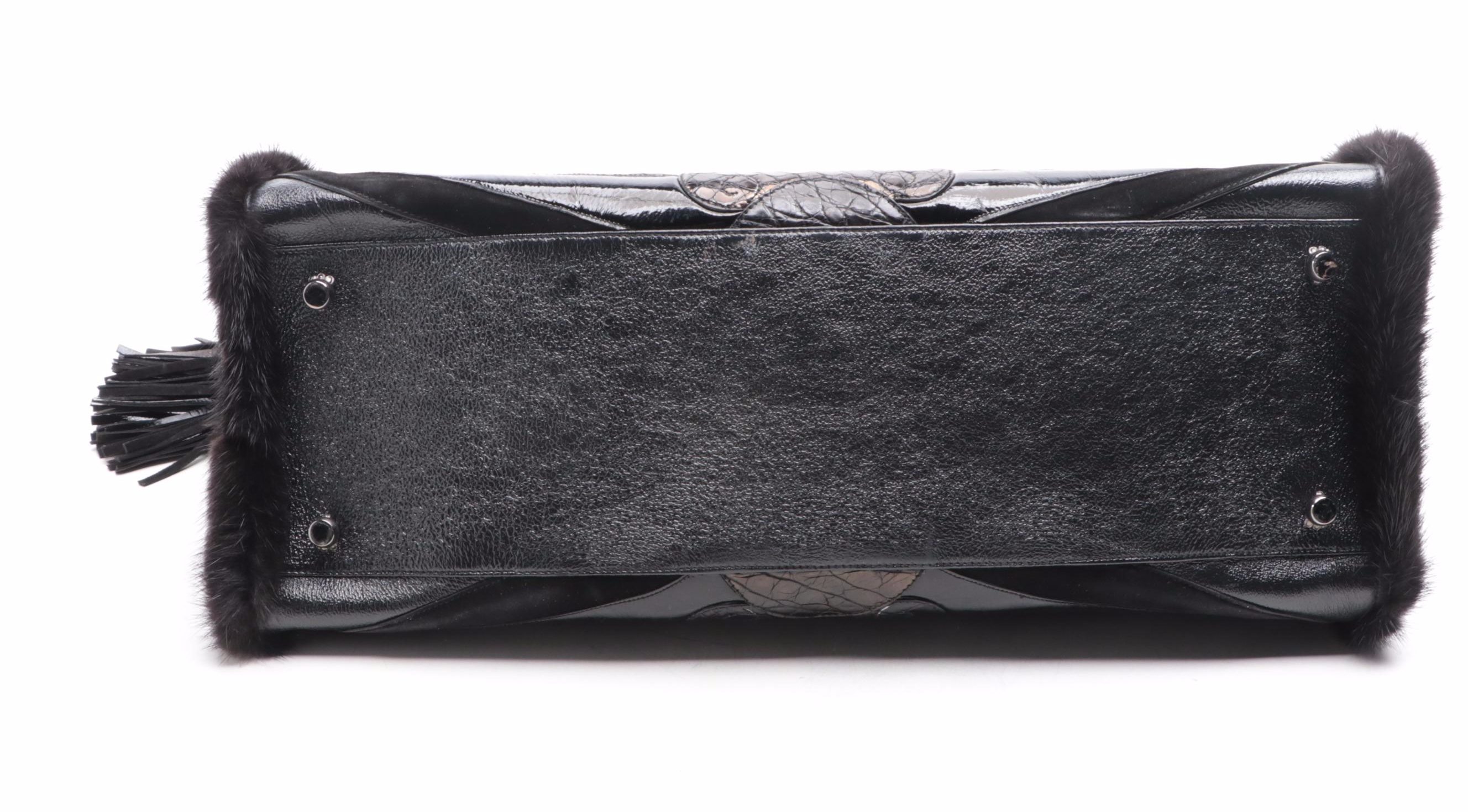 Andrew GN for Leiber Mink Fur Trim and Embellished Leather Frame Bag