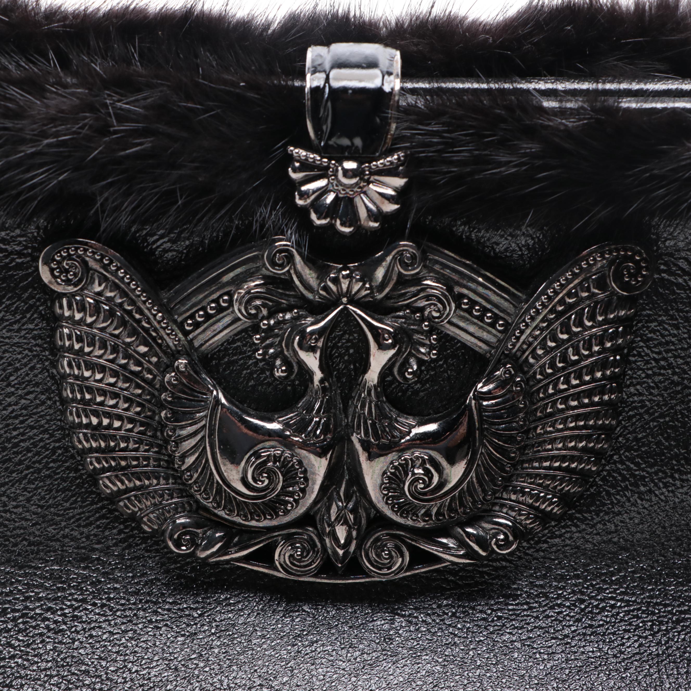 Andrew GN for Leiber Mink Fur Trim and Embellished Leather Frame Bag