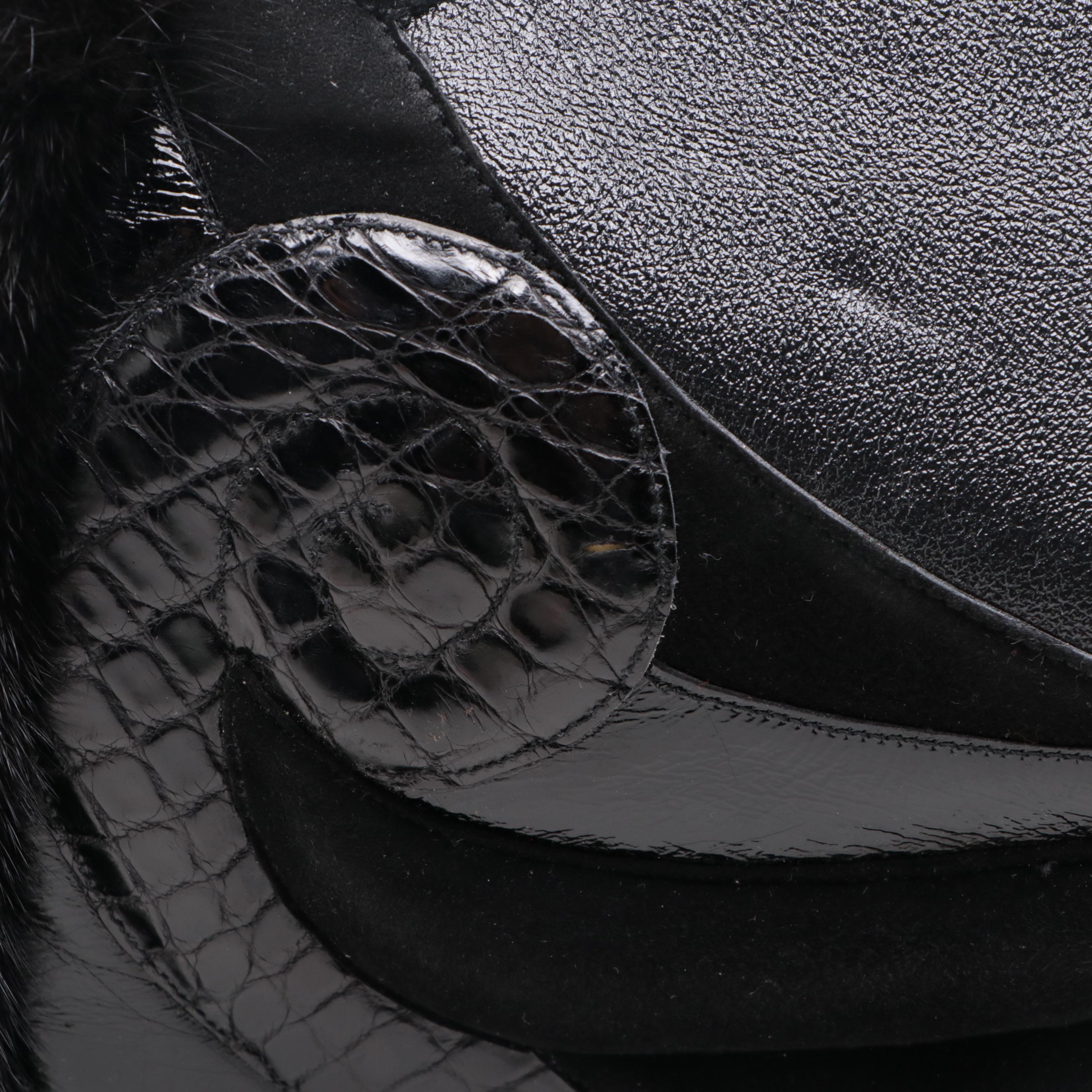 Andrew GN for Leiber Mink Fur Trim and Embellished Leather Frame Bag