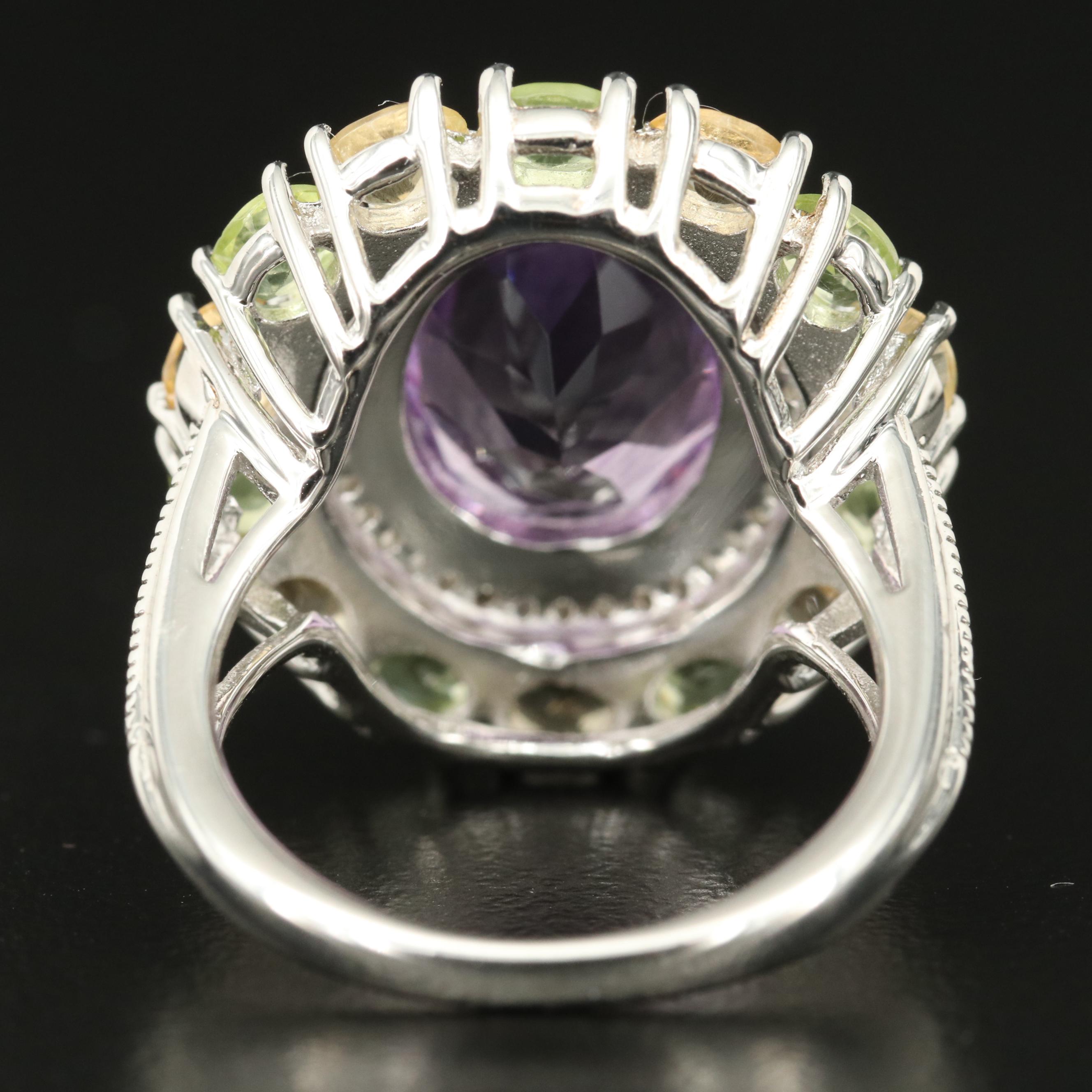 Sterling Amethyst, Peridot and Citrine Ring