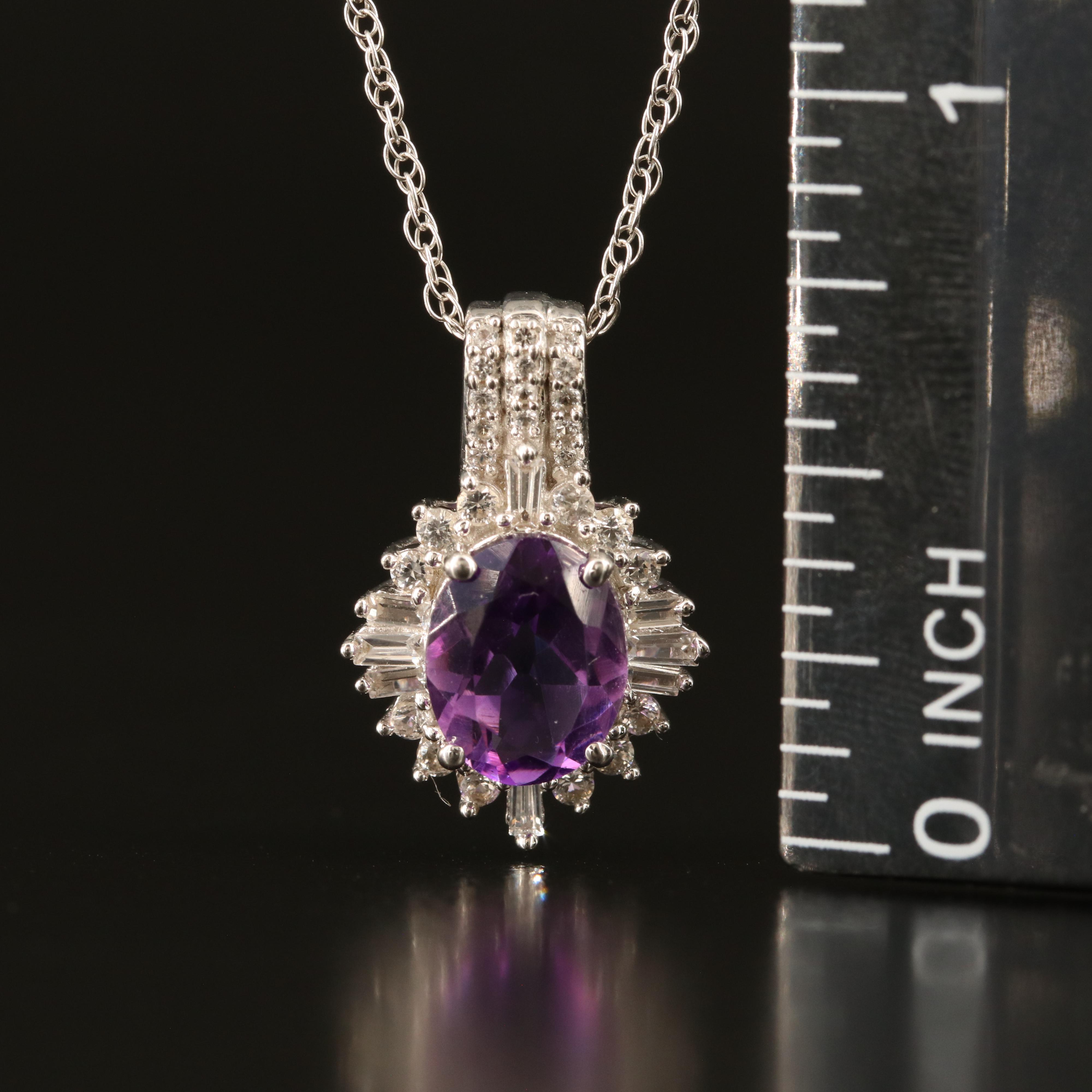 Sterling Amethyst and White Sapphire Pendant Necklace