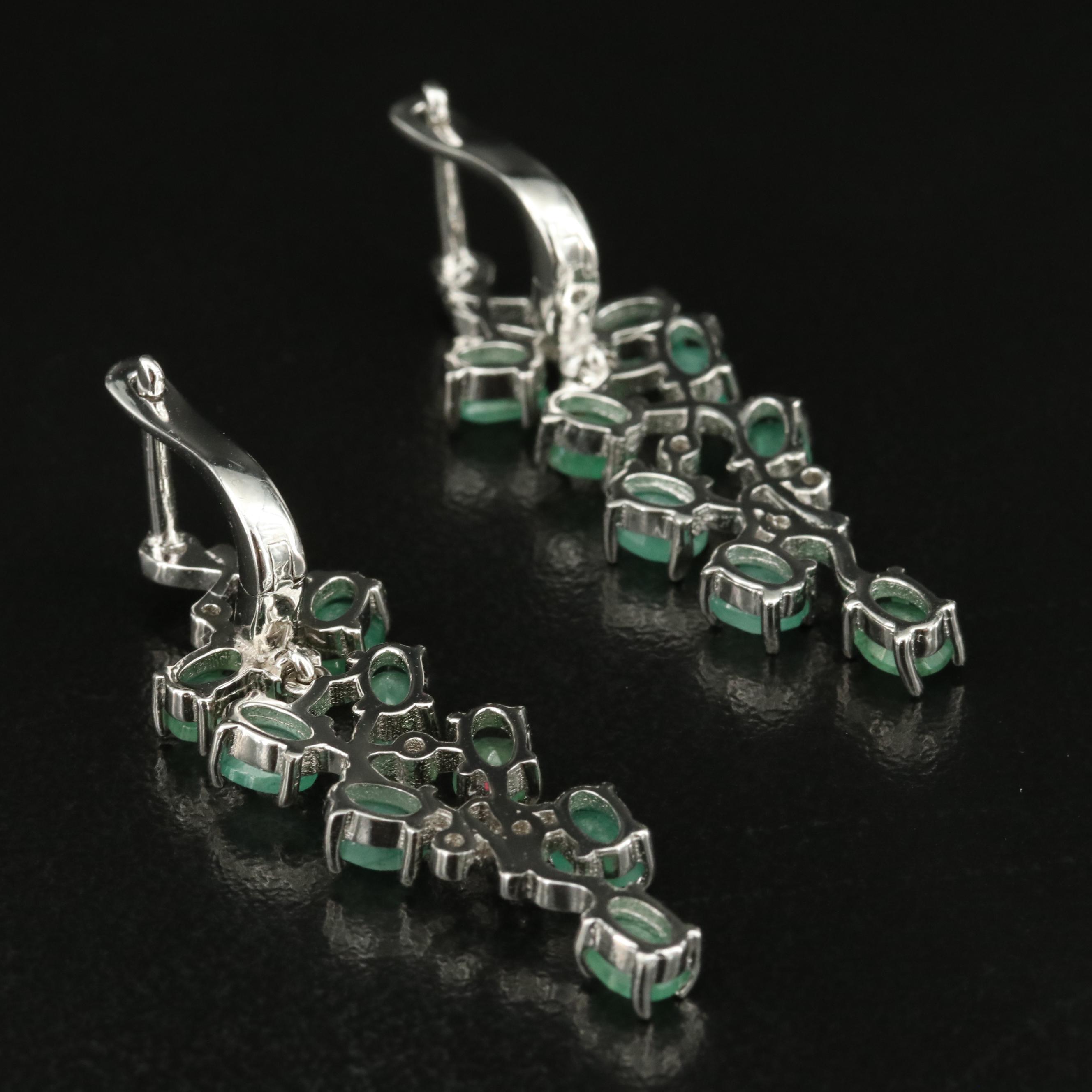 Sterling Emerald and Cubic Zirconia Foliate Earrings
