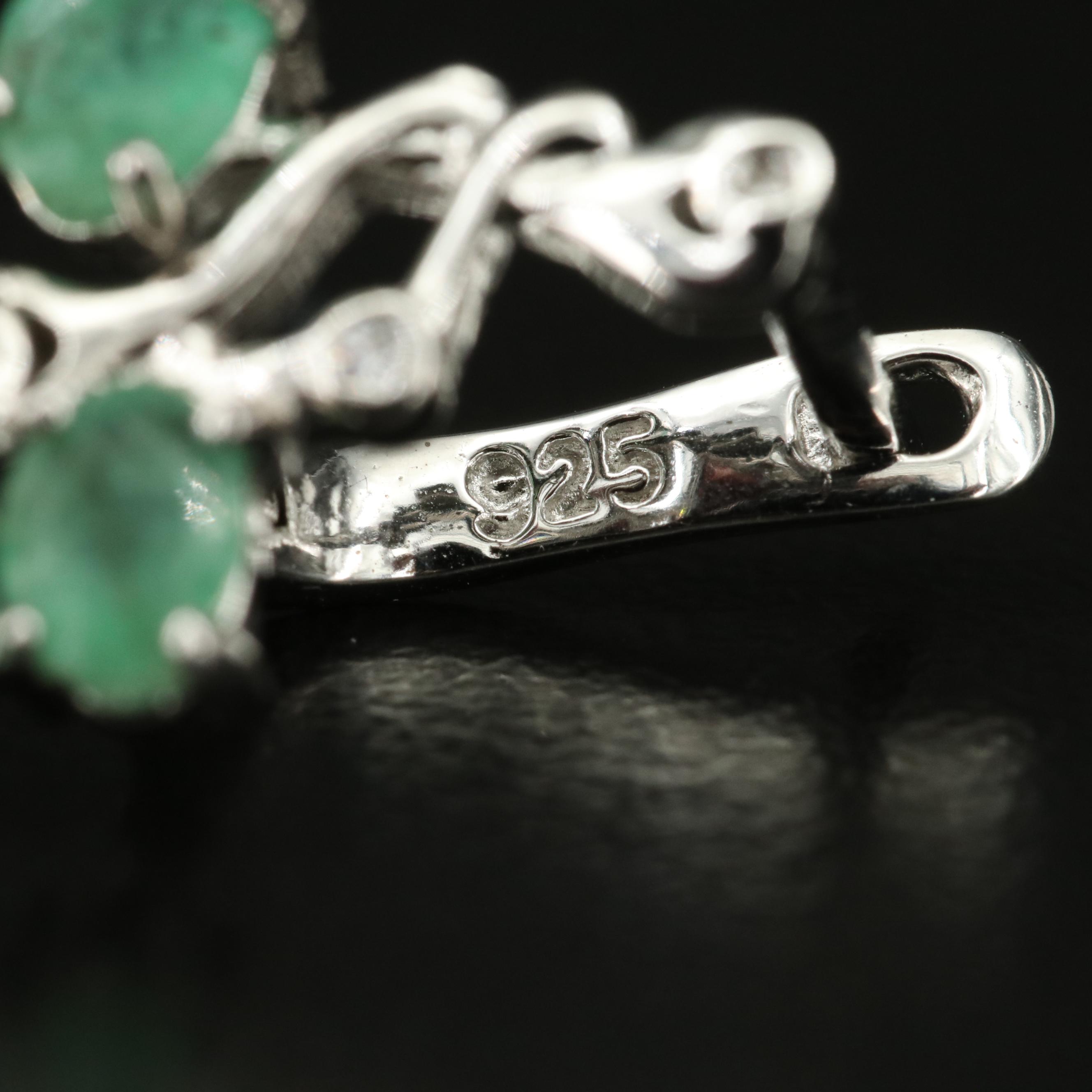 Sterling Emerald and Cubic Zirconia Foliate Earrings