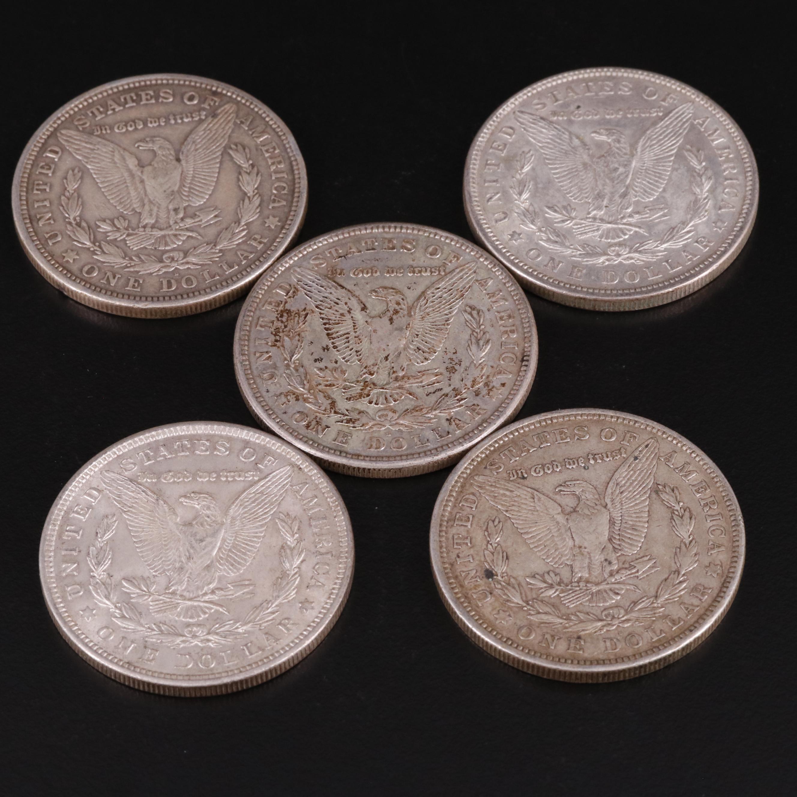 Five 1921 Morgan Silver Dollars