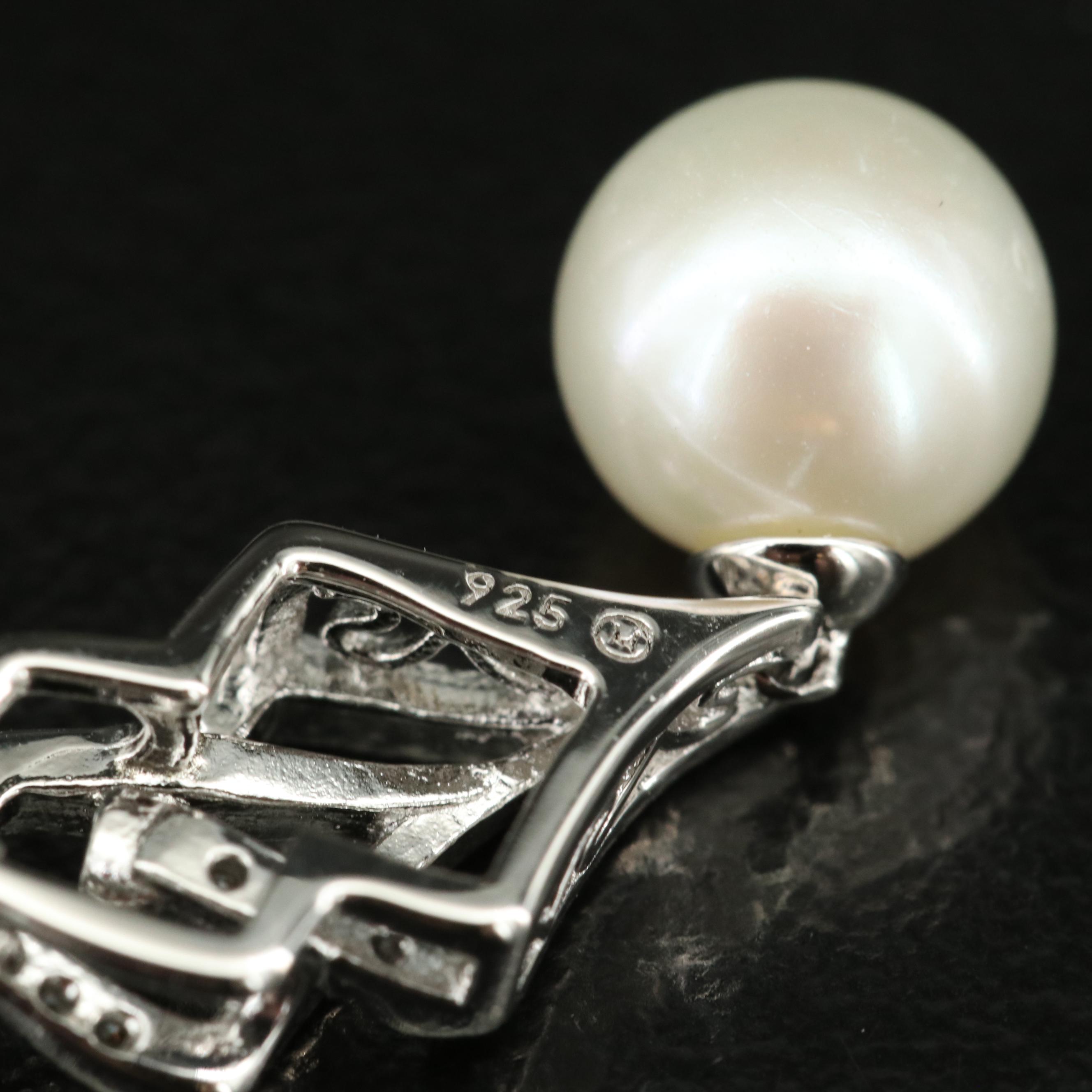 Sterling Pearl and Diamond Pendant Necklace