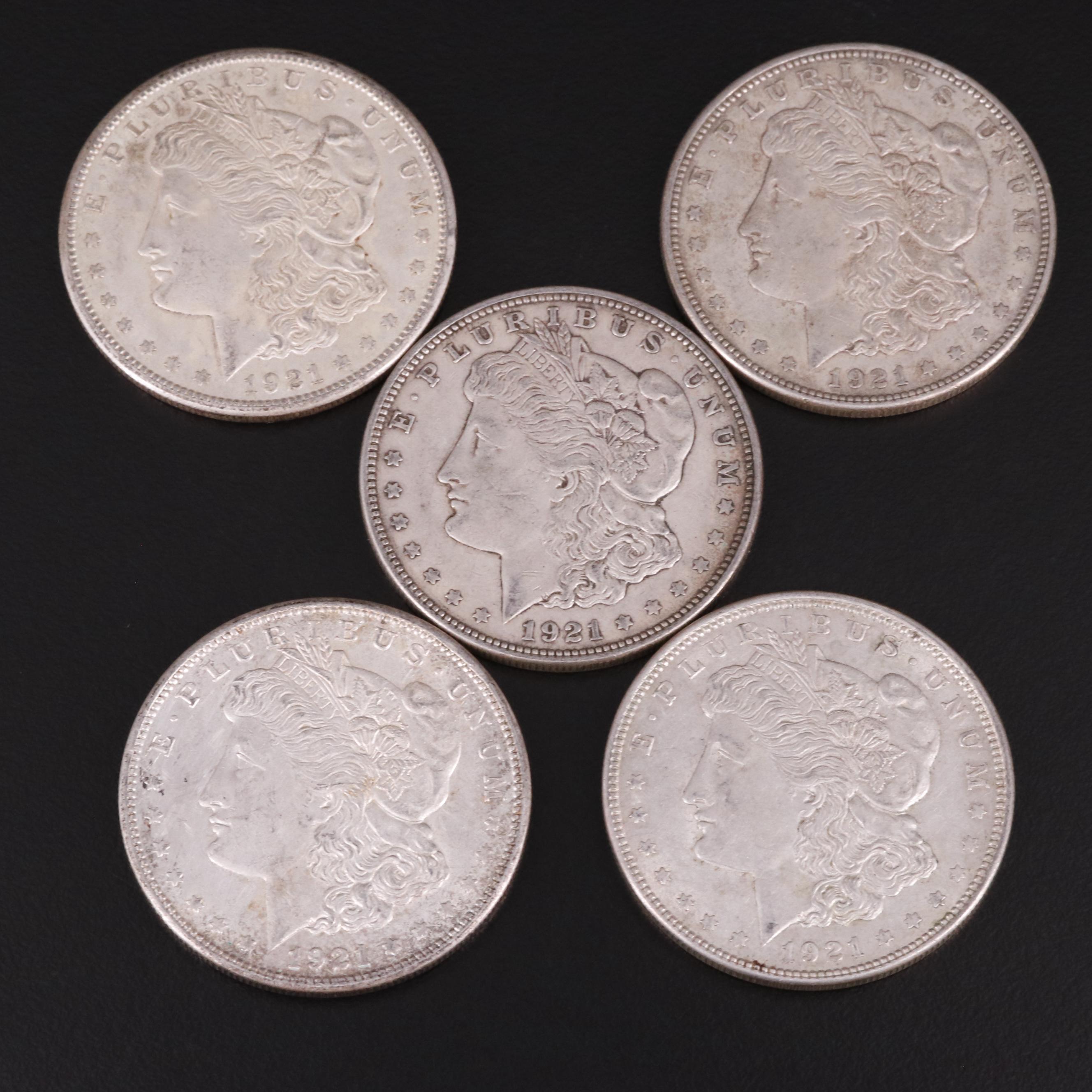 Five Morgan Silver Dollars