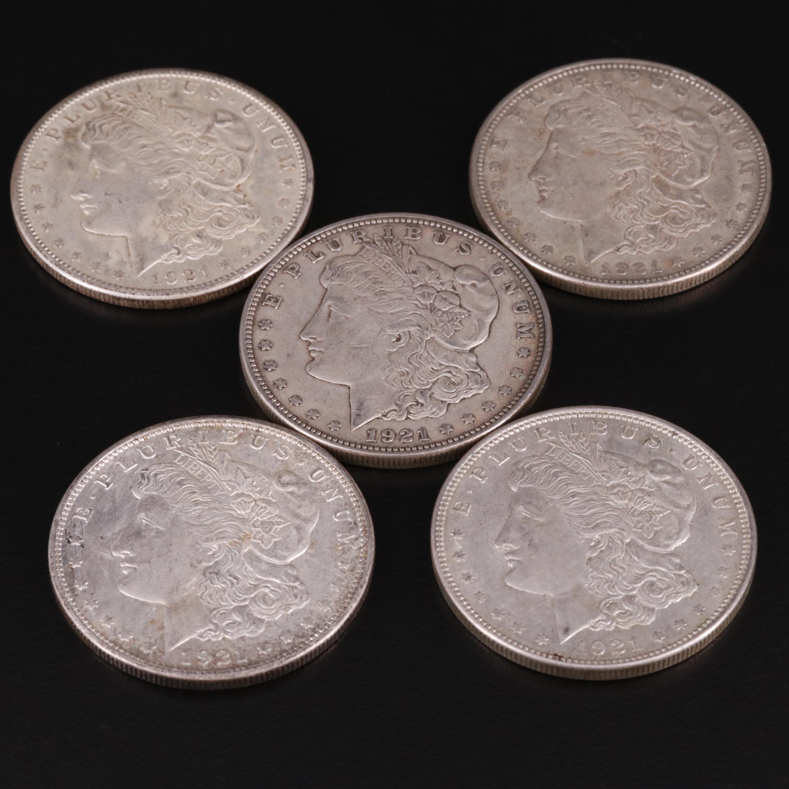 Five Morgan Silver Dollars