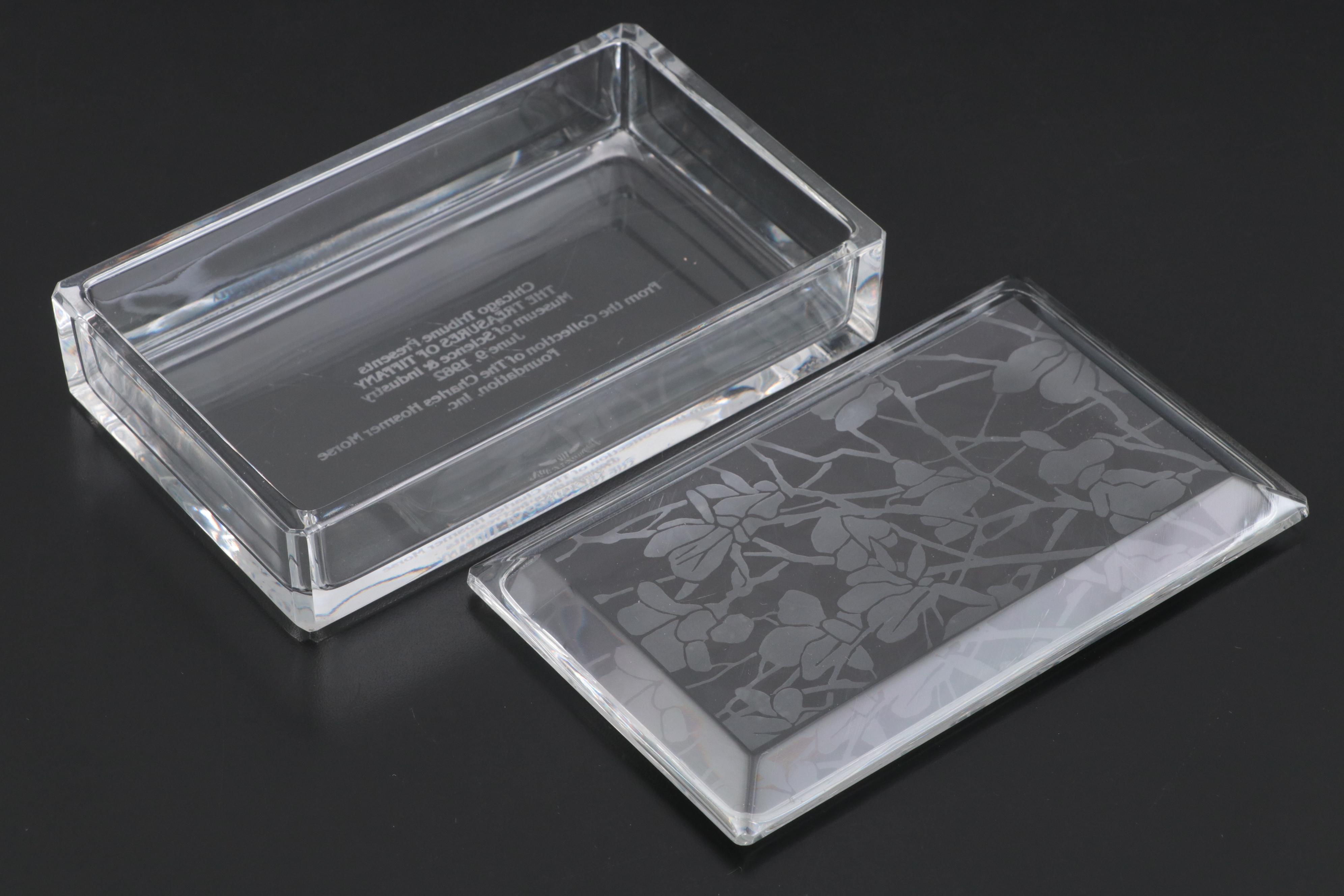 Val St. Lambert Etched Crystal Presentation Box from Tiffany Exhibit