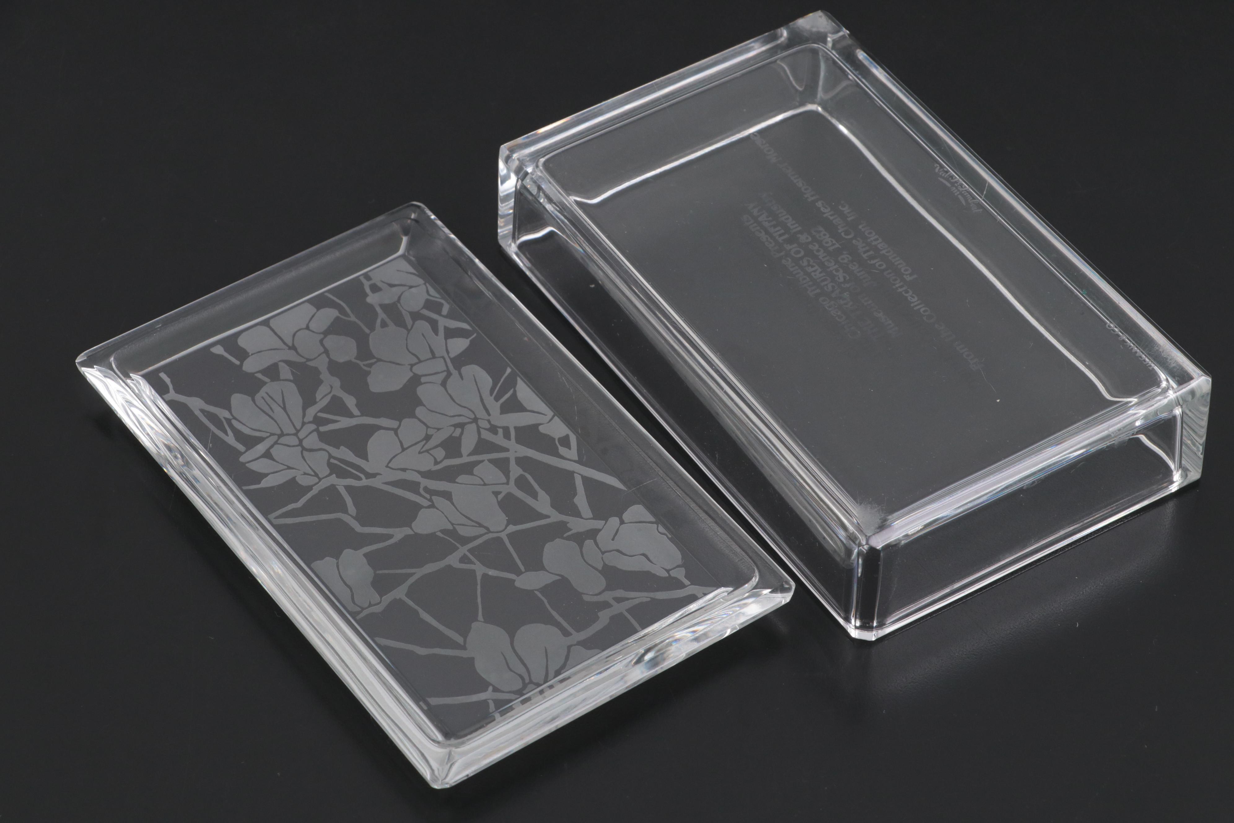 Val St. Lambert Etched Crystal Presentation Box from Tiffany Exhibit