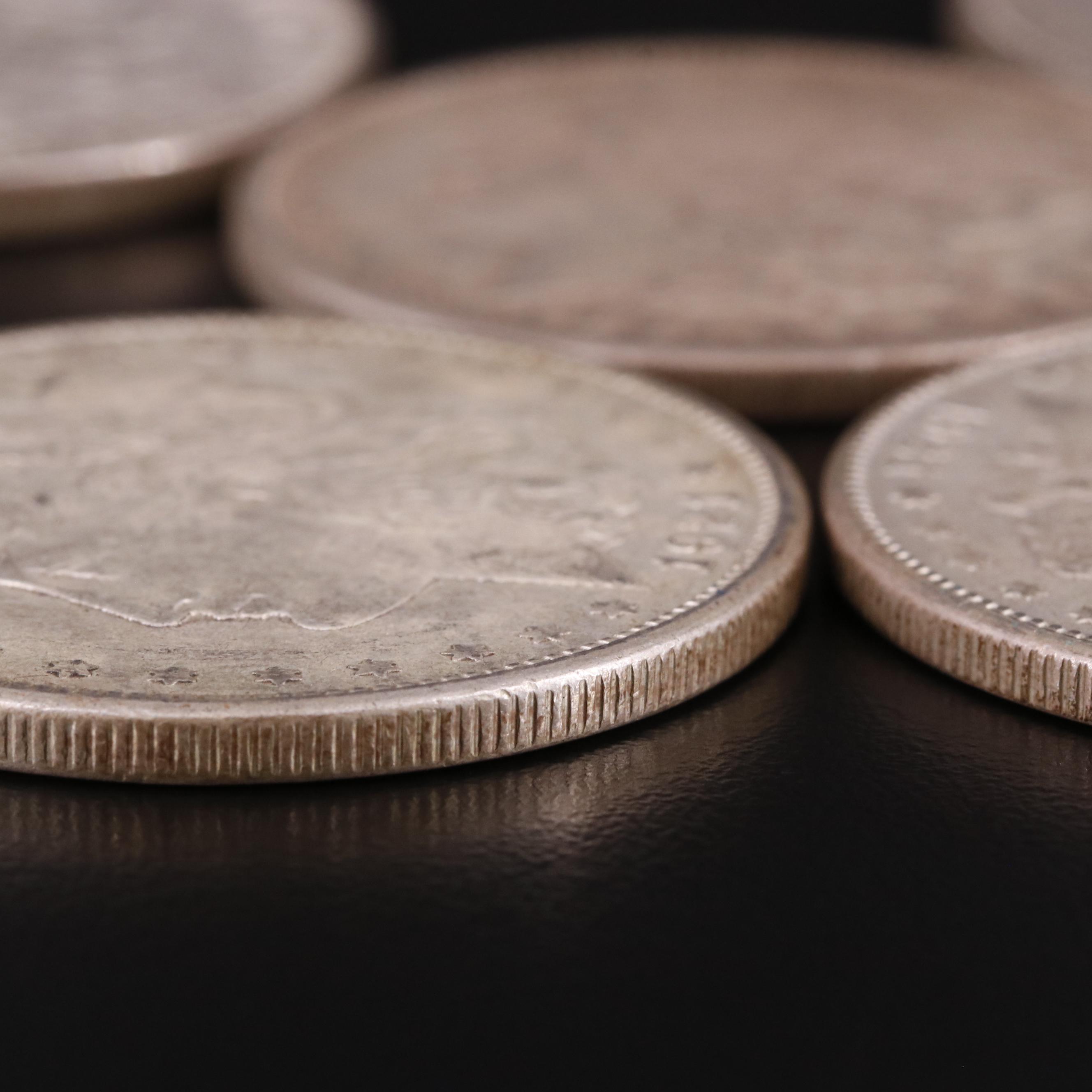 Five 1921 Morgan Silver Dollars