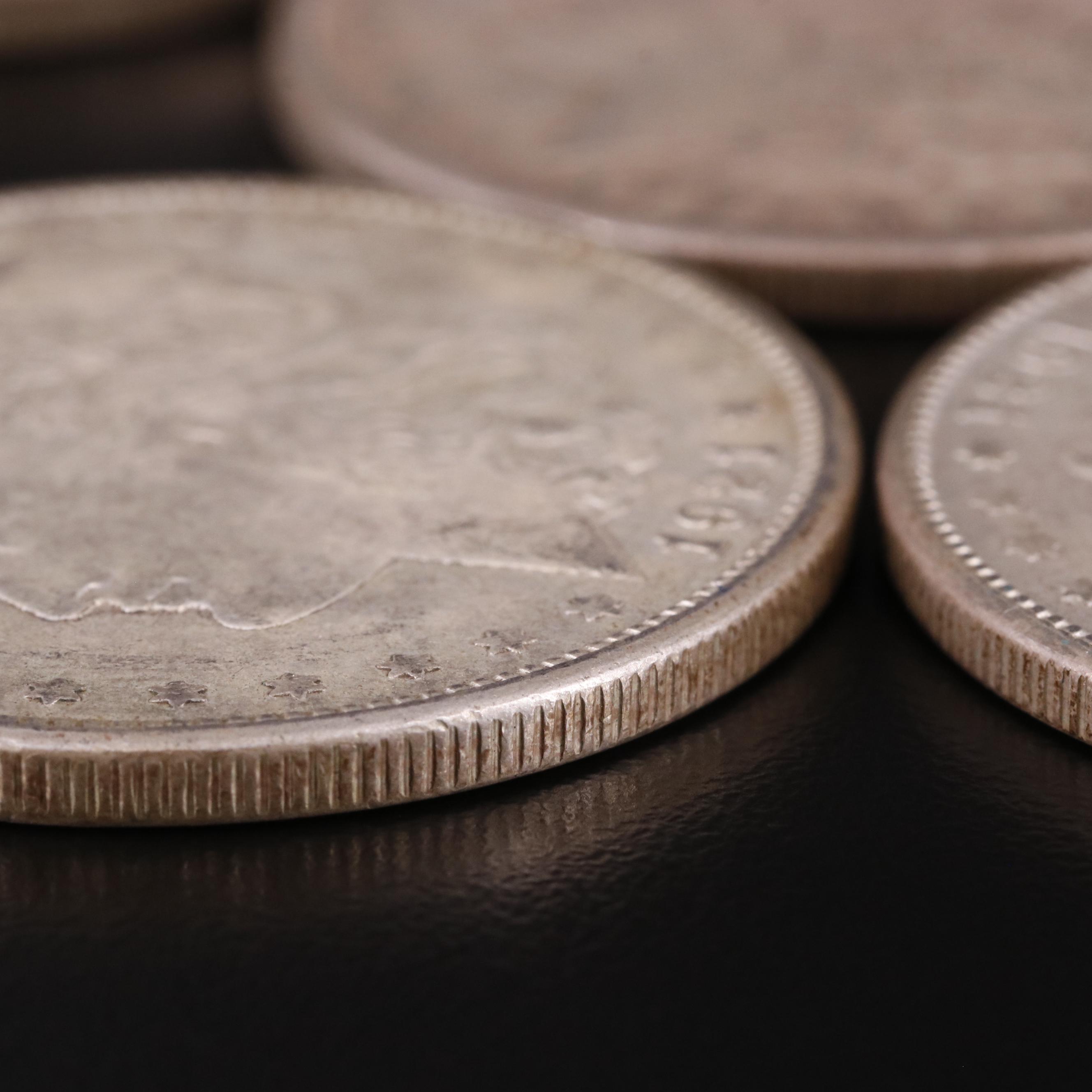 Five 1921 Morgan Silver Dollars