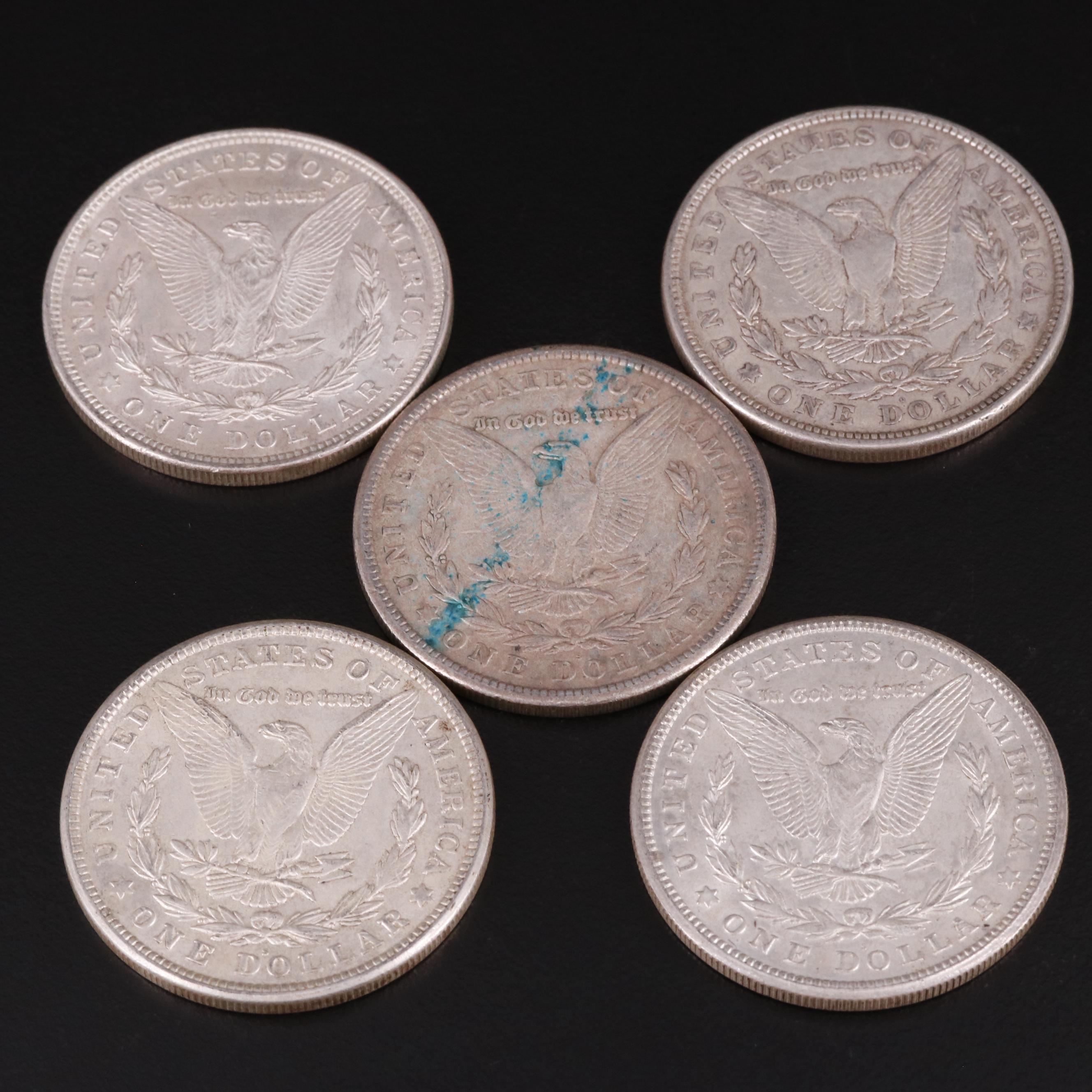 Five 1921 Morgan Silver Dollars