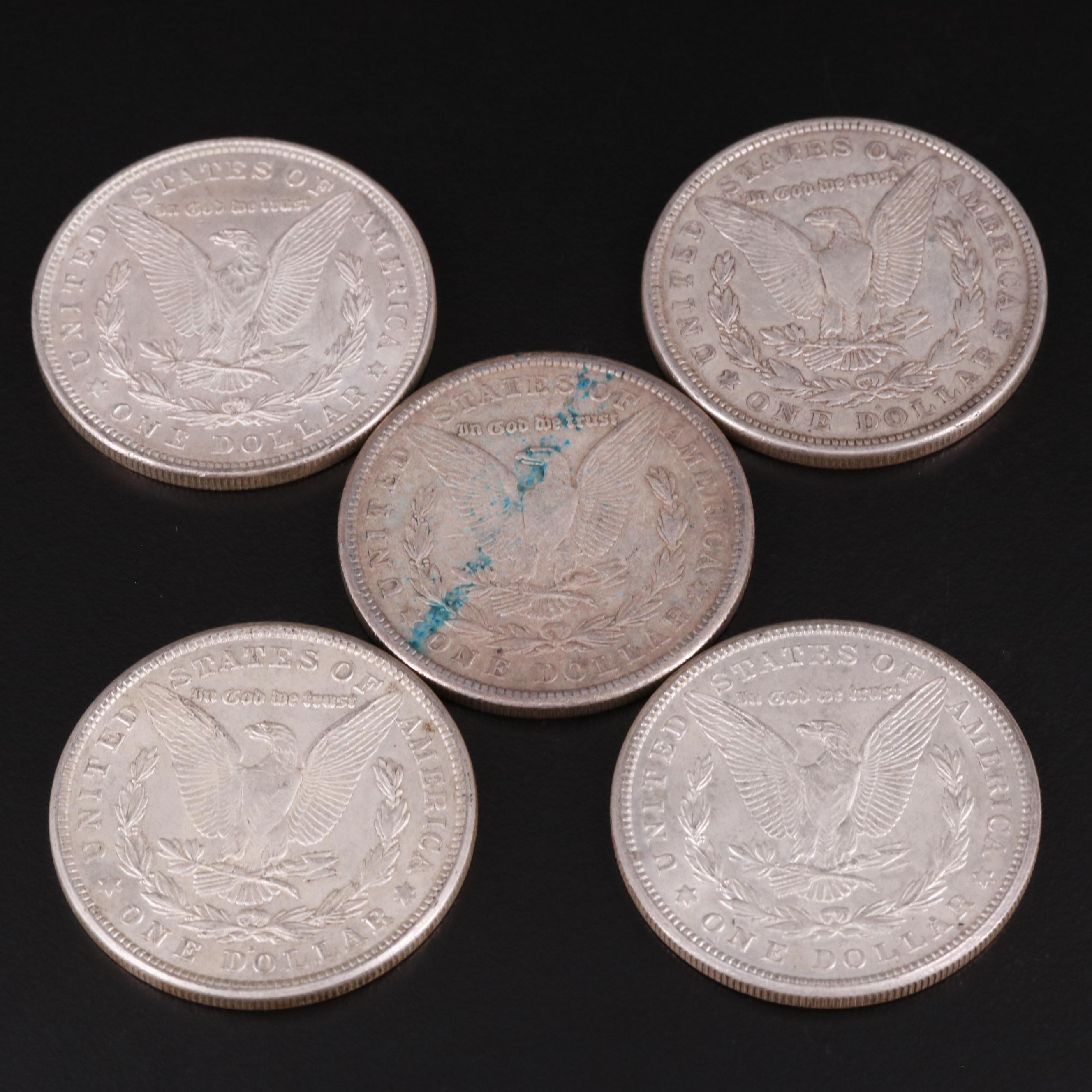 Five 1921 Morgan Silver Dollars