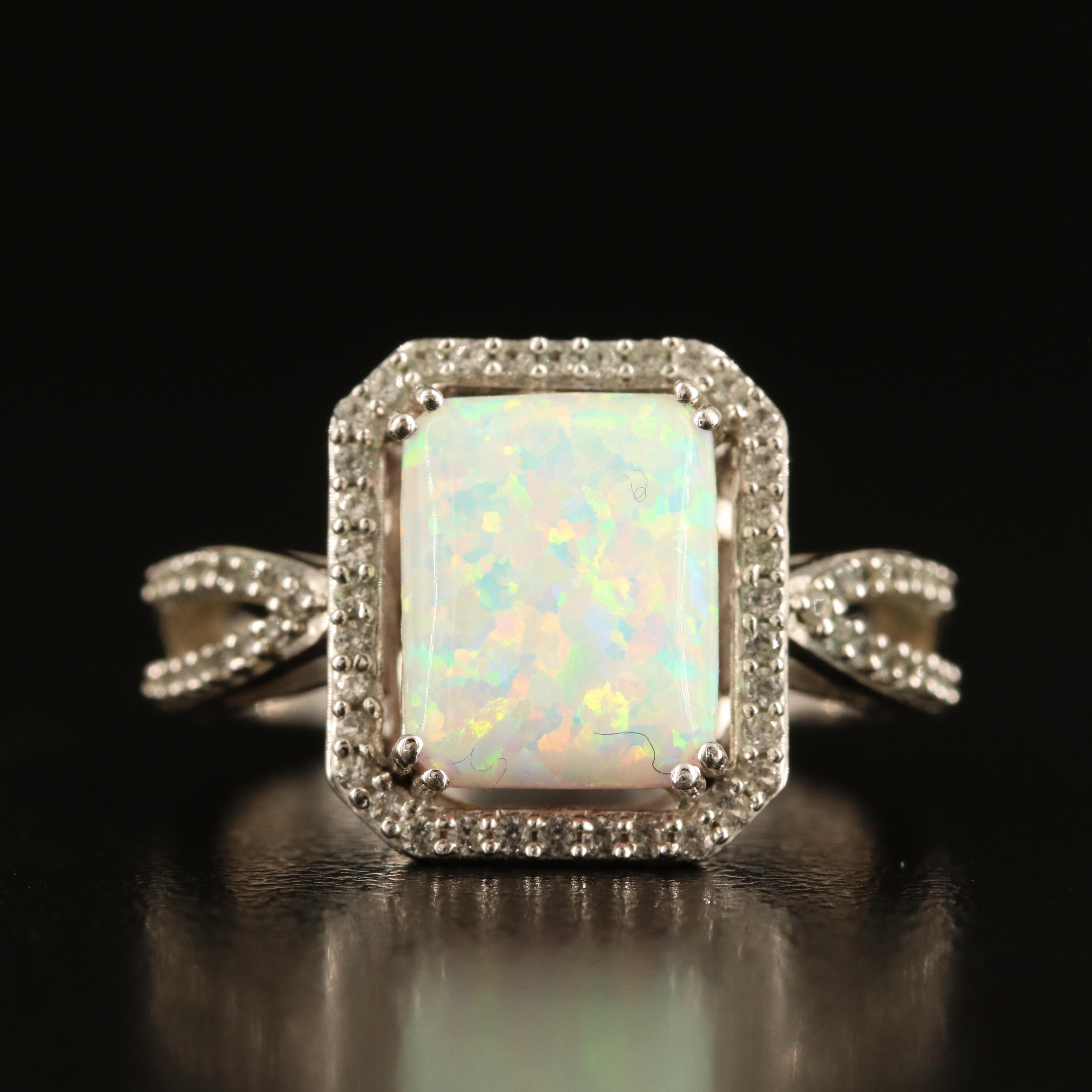Sterling Opal and White Sapphire Ring
