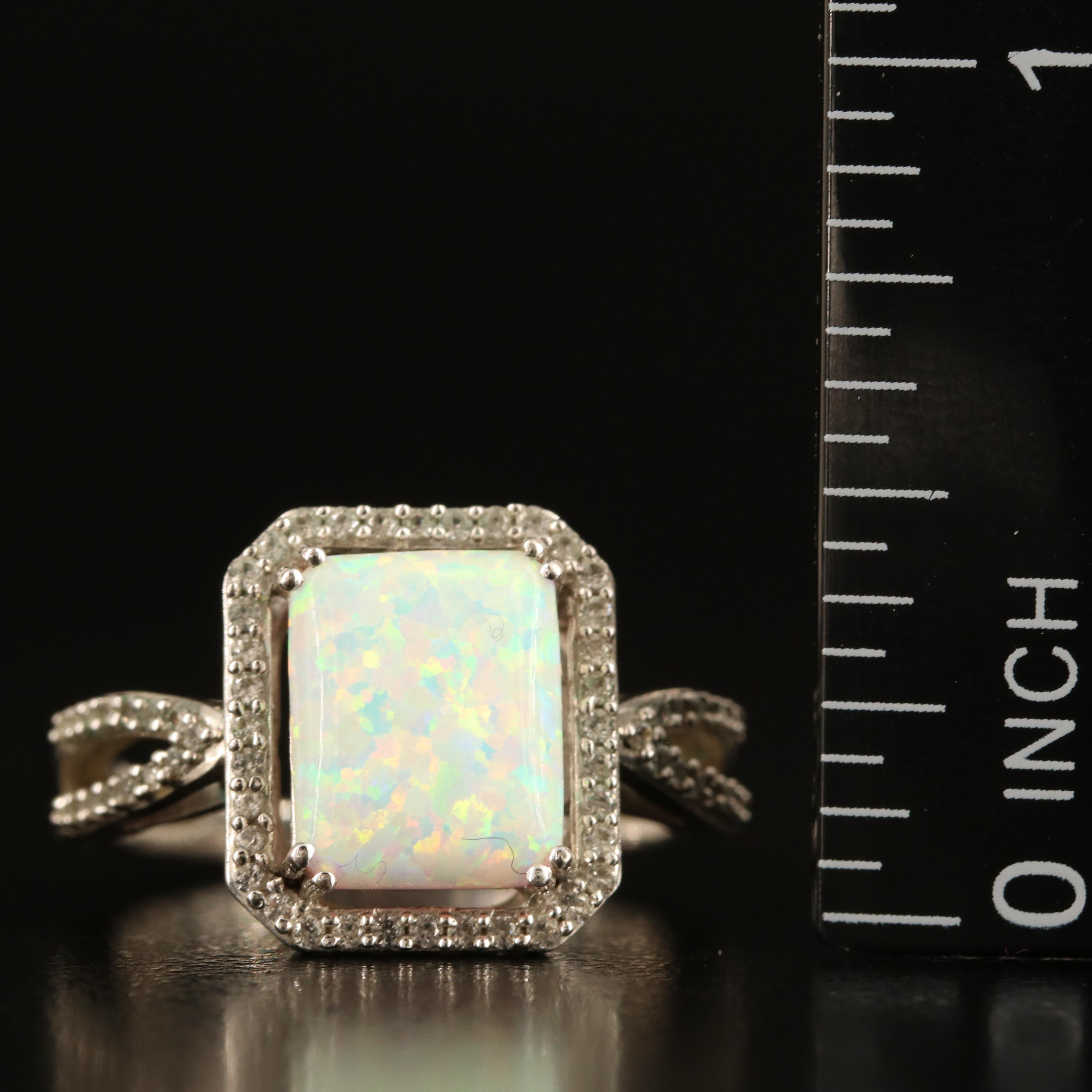Sterling Opal and White Sapphire Ring