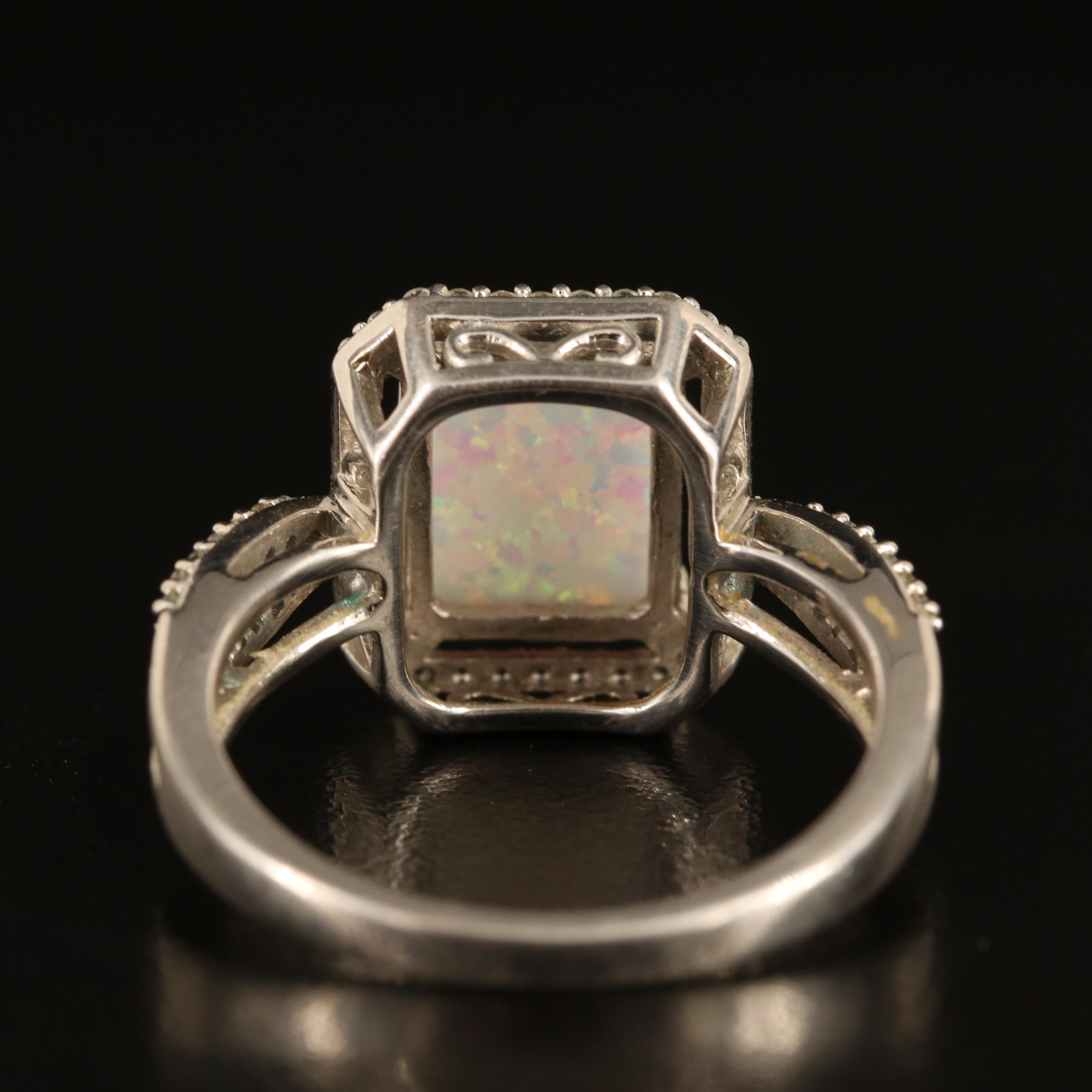 Sterling Opal and White Sapphire Ring