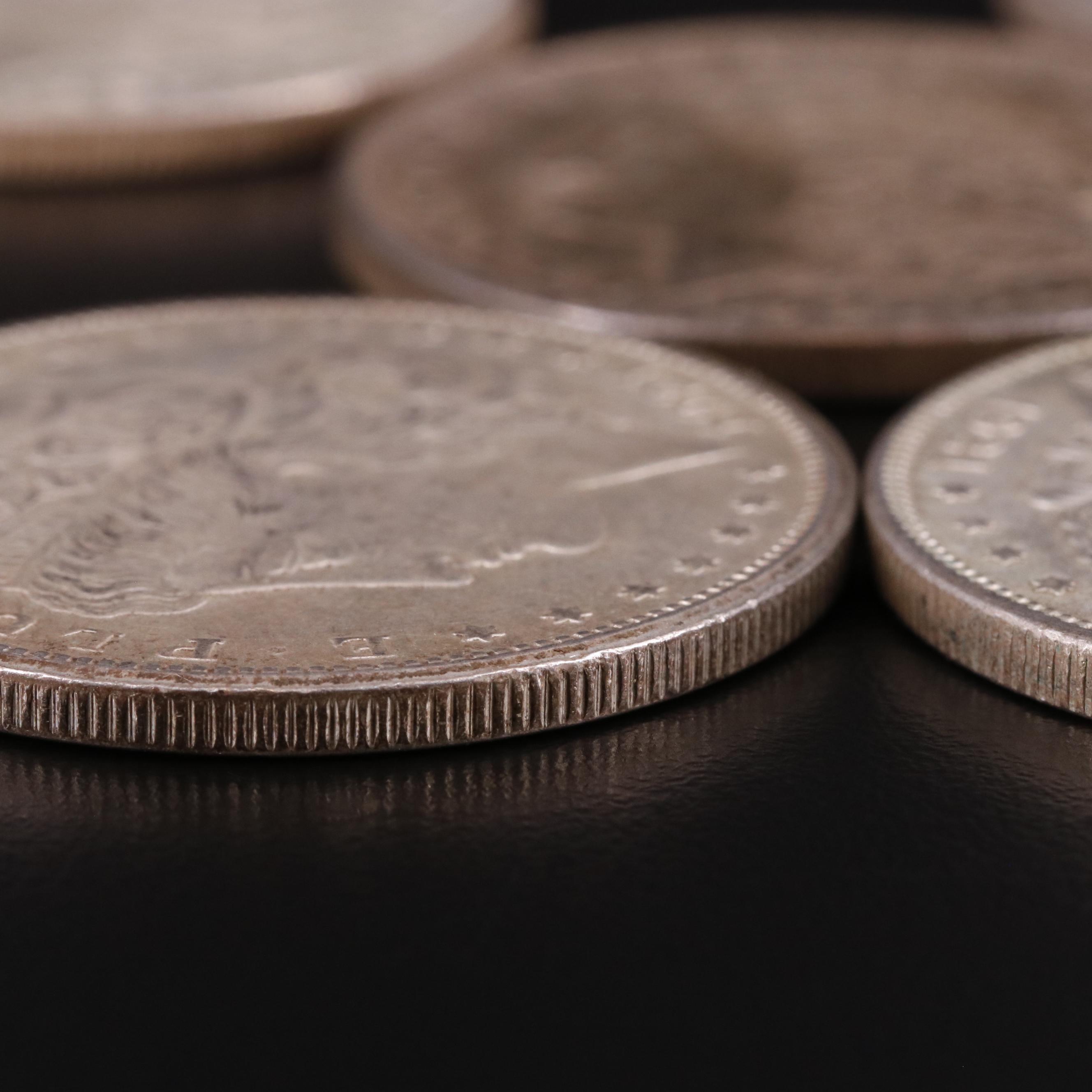 Five 1921 Morgan Silver Dollars