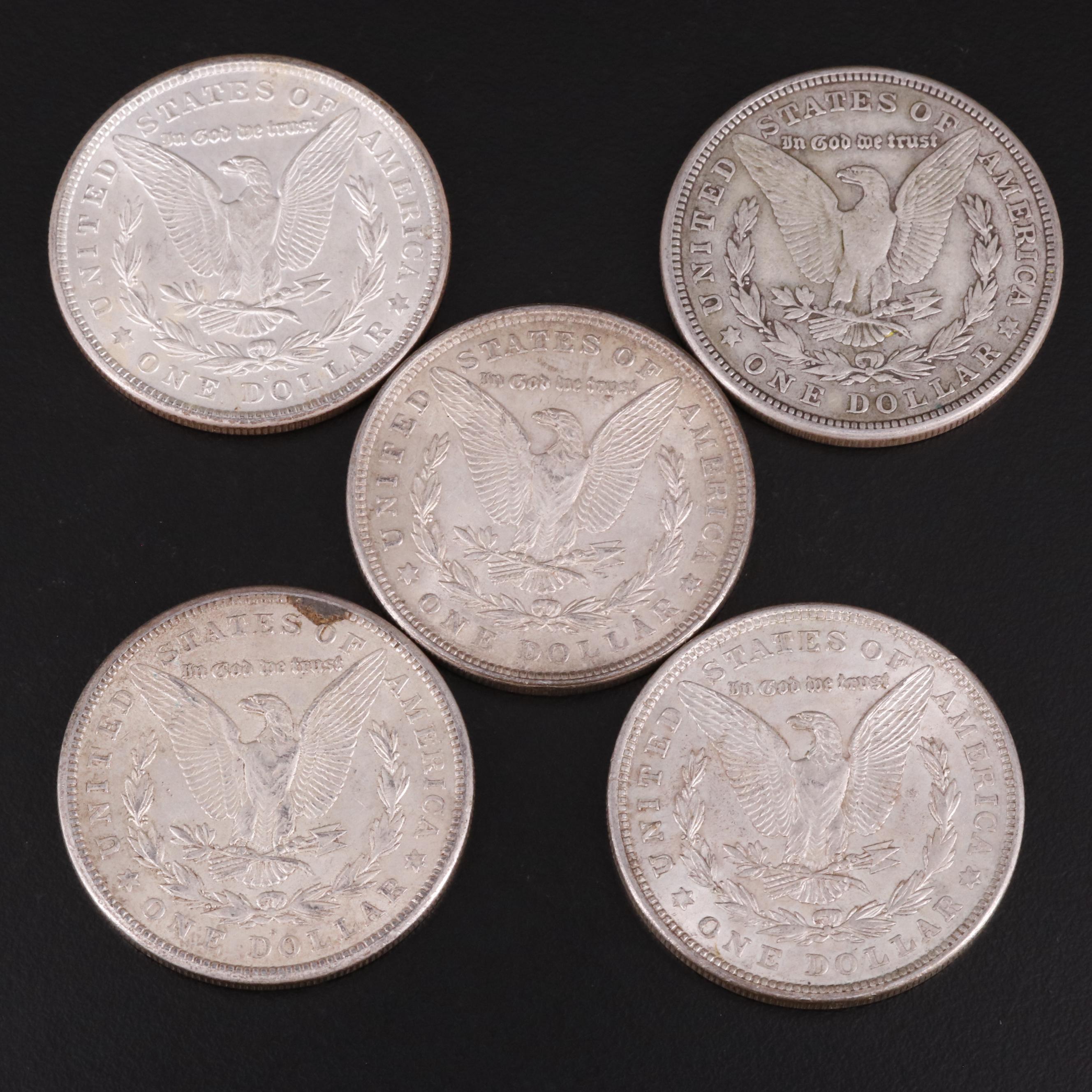 Five 1921 Morgan Silver Dollars