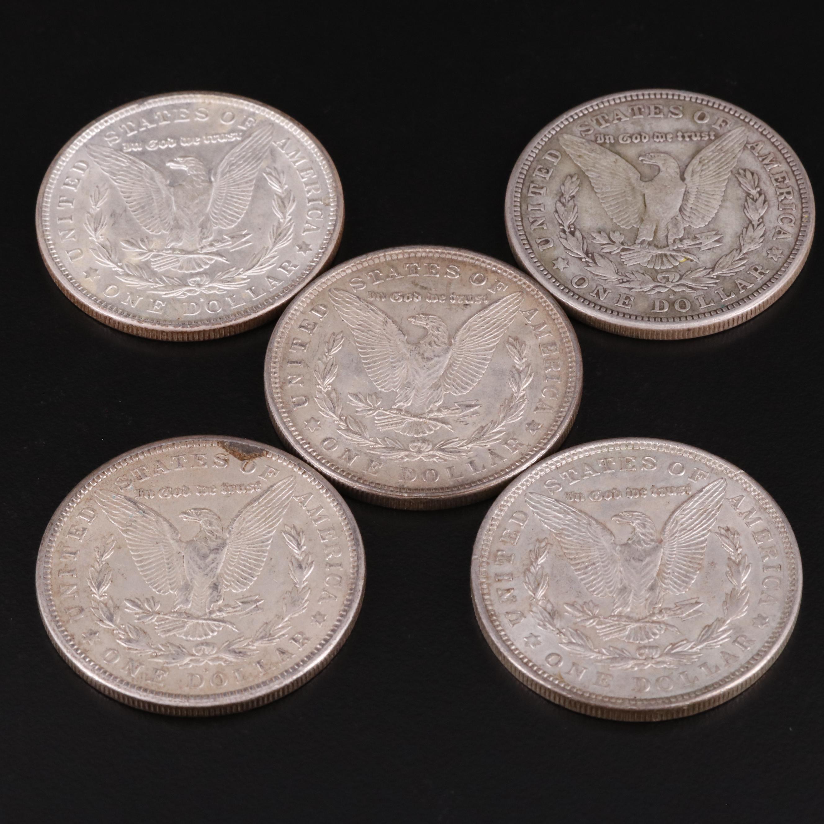 Five 1921 Morgan Silver Dollars
