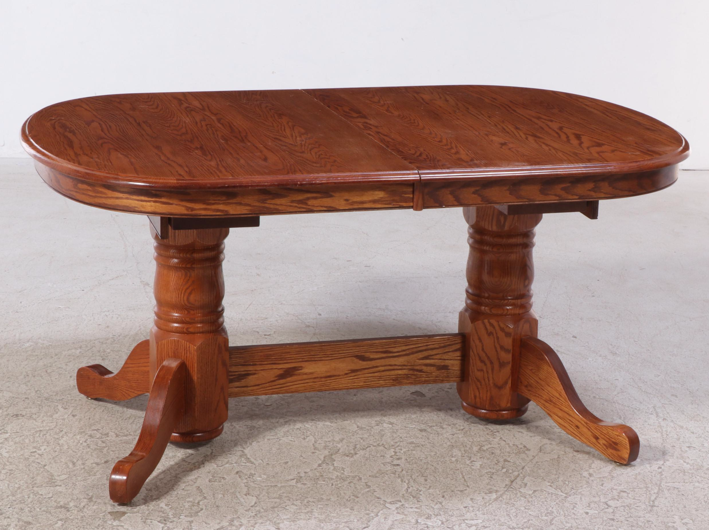 Intercon Oak Pedestal Dining Table and Six Windsor Style Chairs