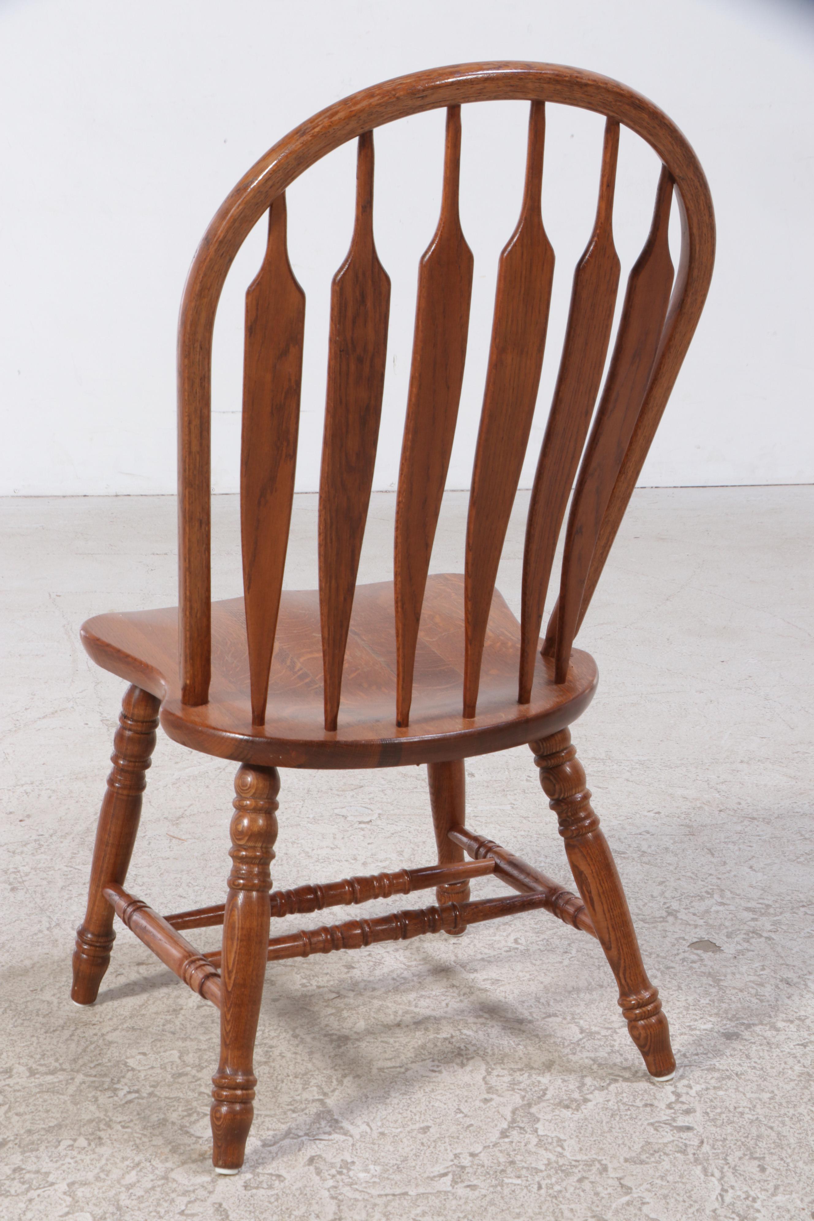 Intercon Oak Pedestal Dining Table and Six Windsor Style Chairs