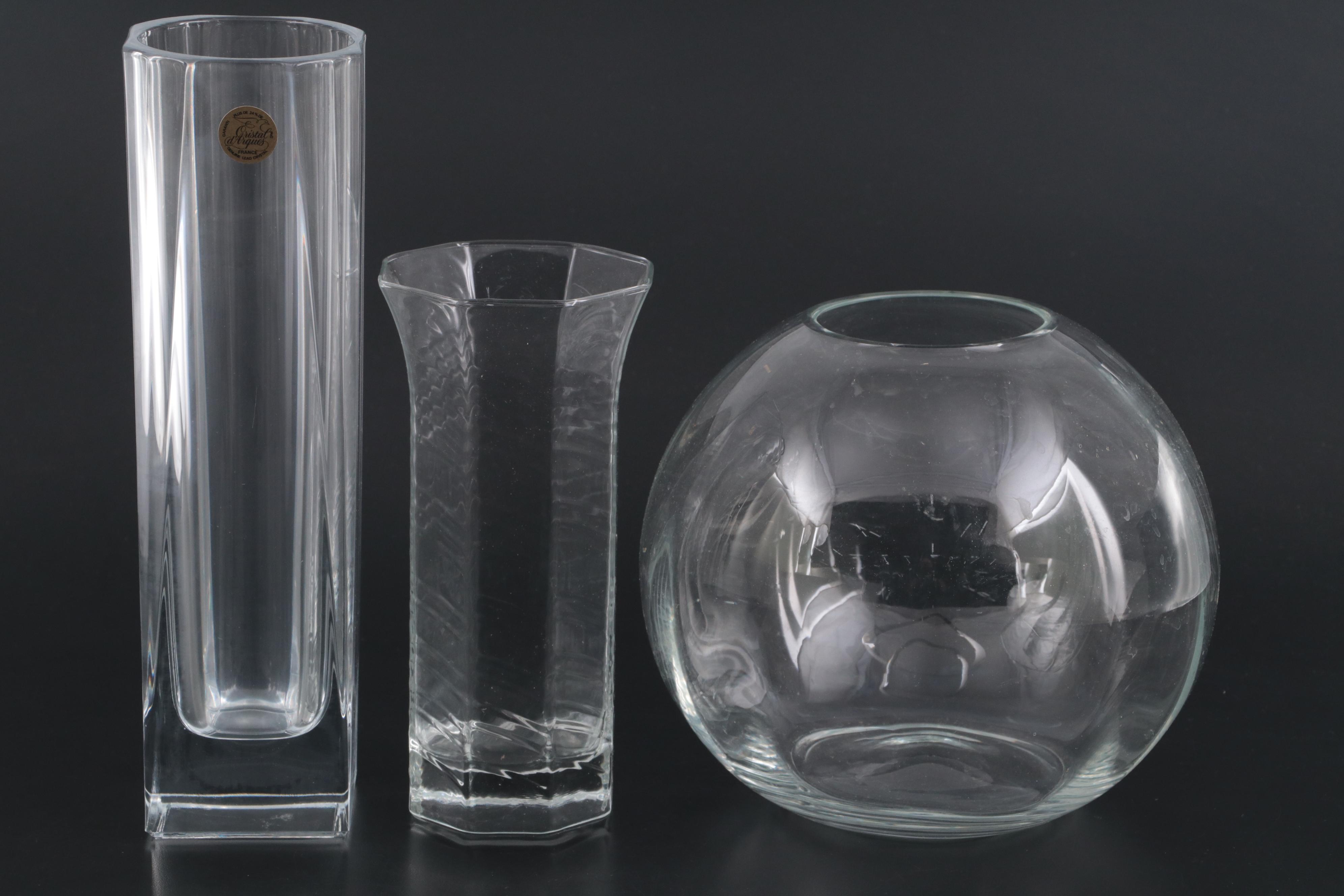 Seed Glass, Cristal D'Arques and Bohemia Crystal With Dansk Glass Vases