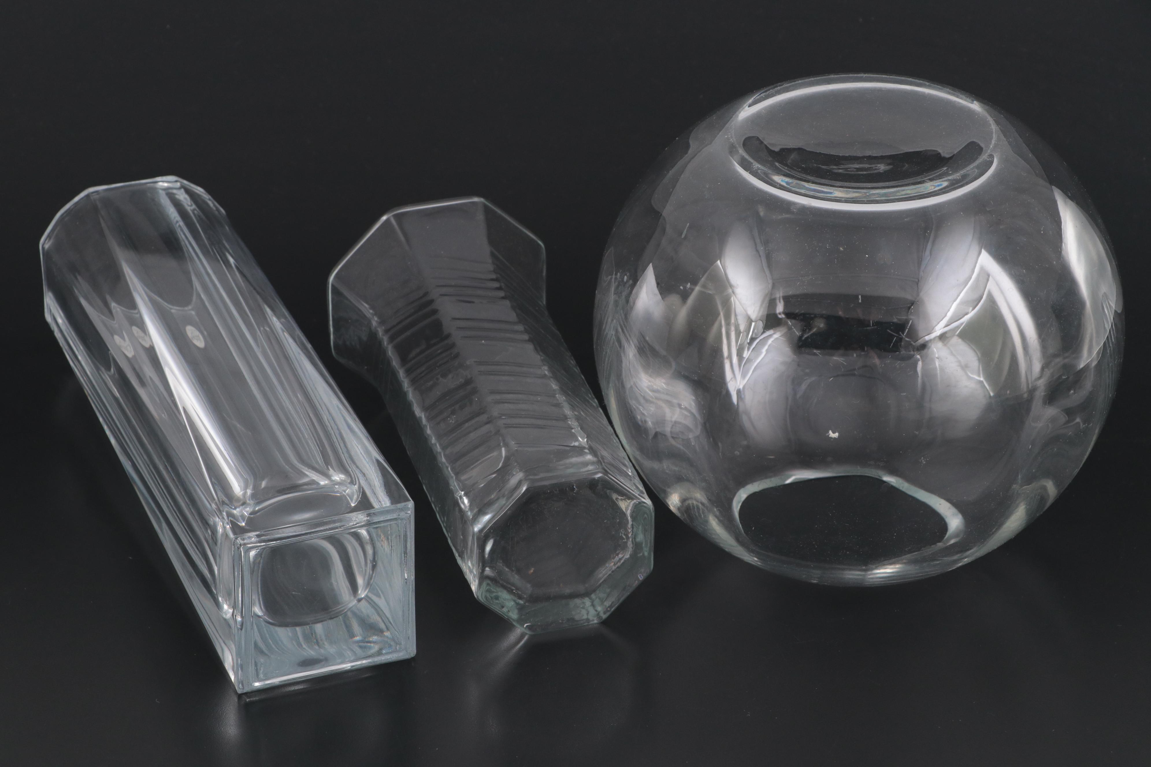 Seed Glass, Cristal D'Arques and Bohemia Crystal With Dansk Glass Vases