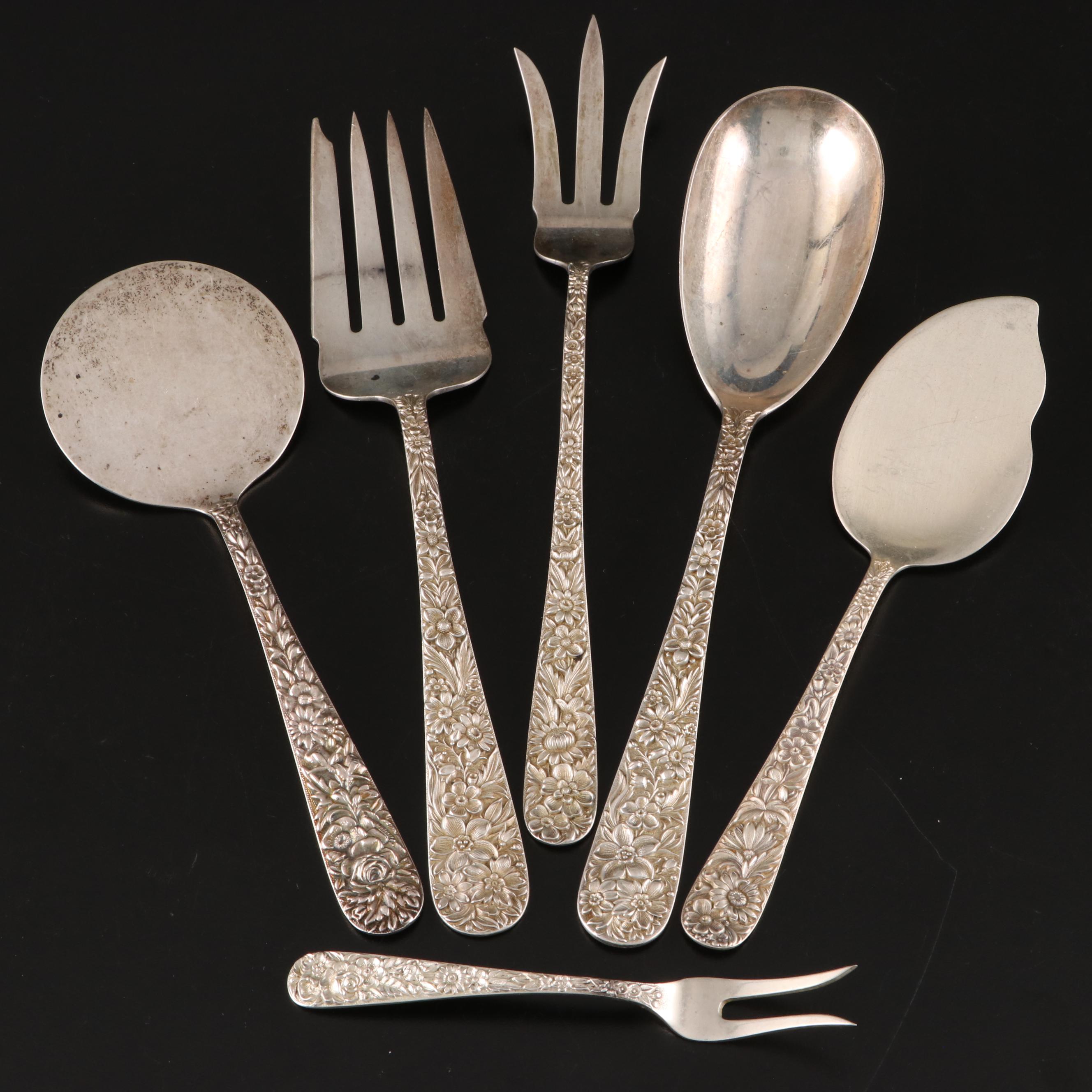 S. Kirk & Son Inc. Sterling Silver "Repoussé" Salad Fork and Serving Utensils