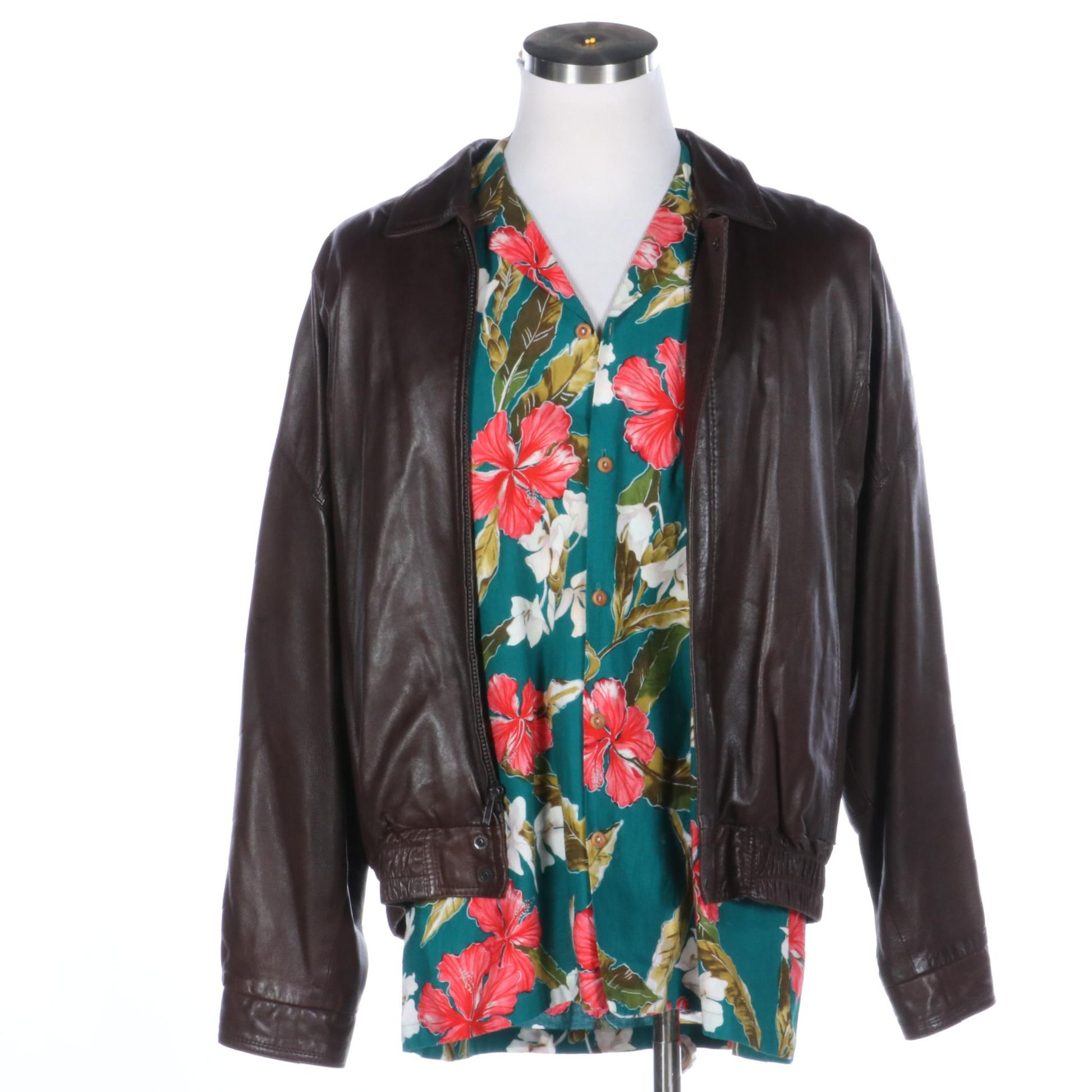 L.L. Bean Hawaiian Print Shirt with Remy Leather Jacket