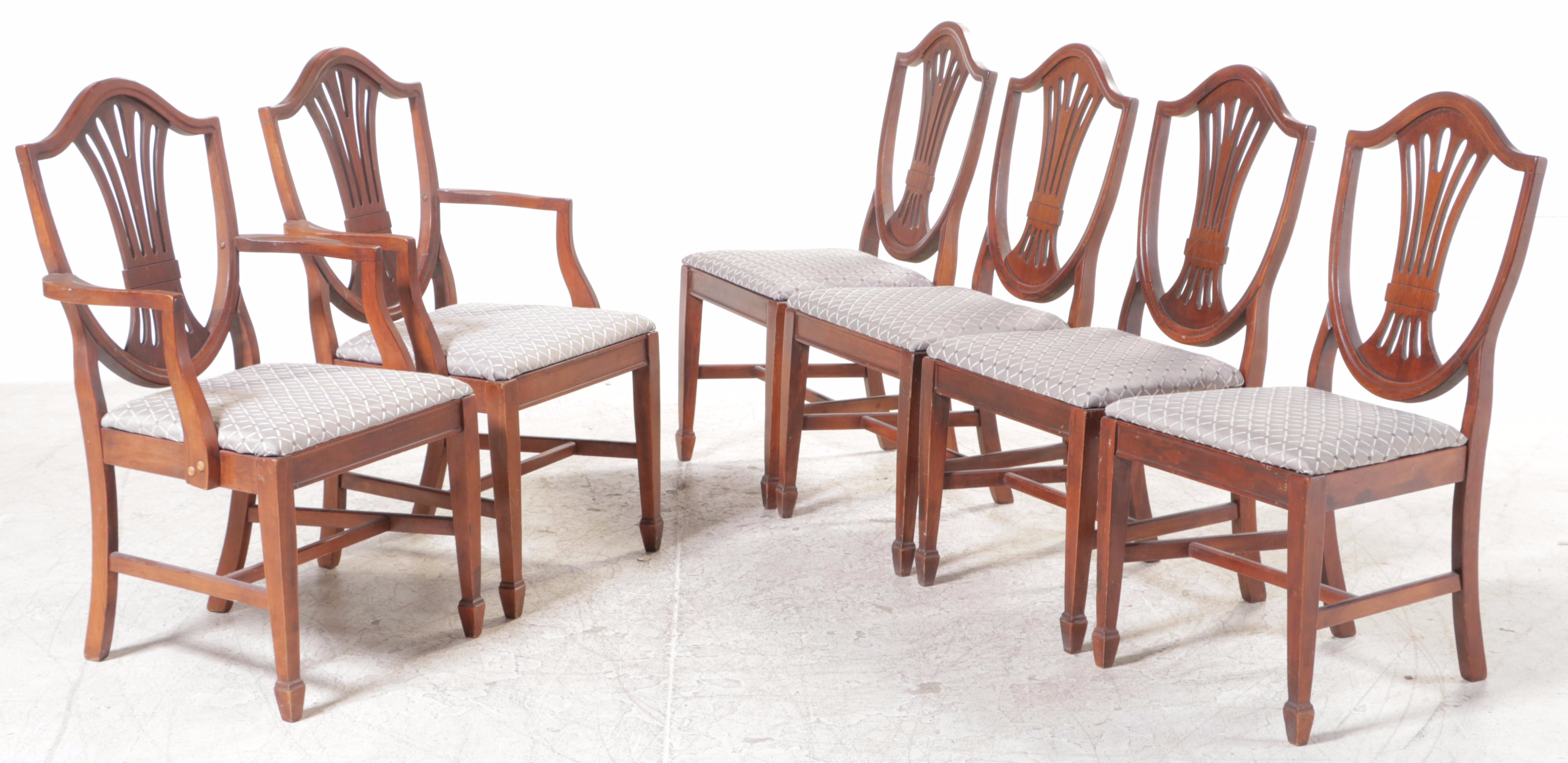 Hepplewhite Style Mahogany Double Pedestal Table with Shield-Back Chairs