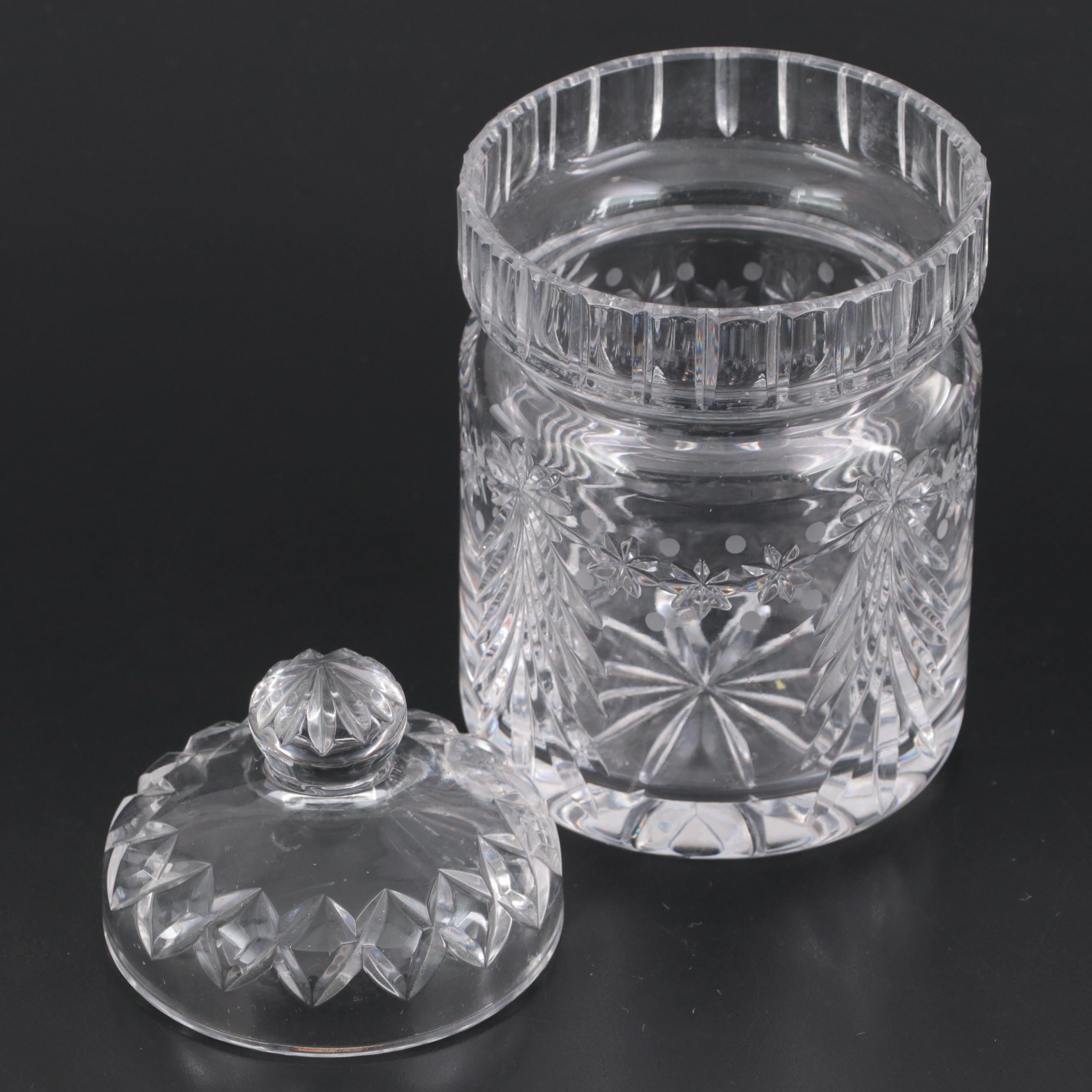 Waterford Crystal Ashtray With Christmas Crystal Biscuit Barrel