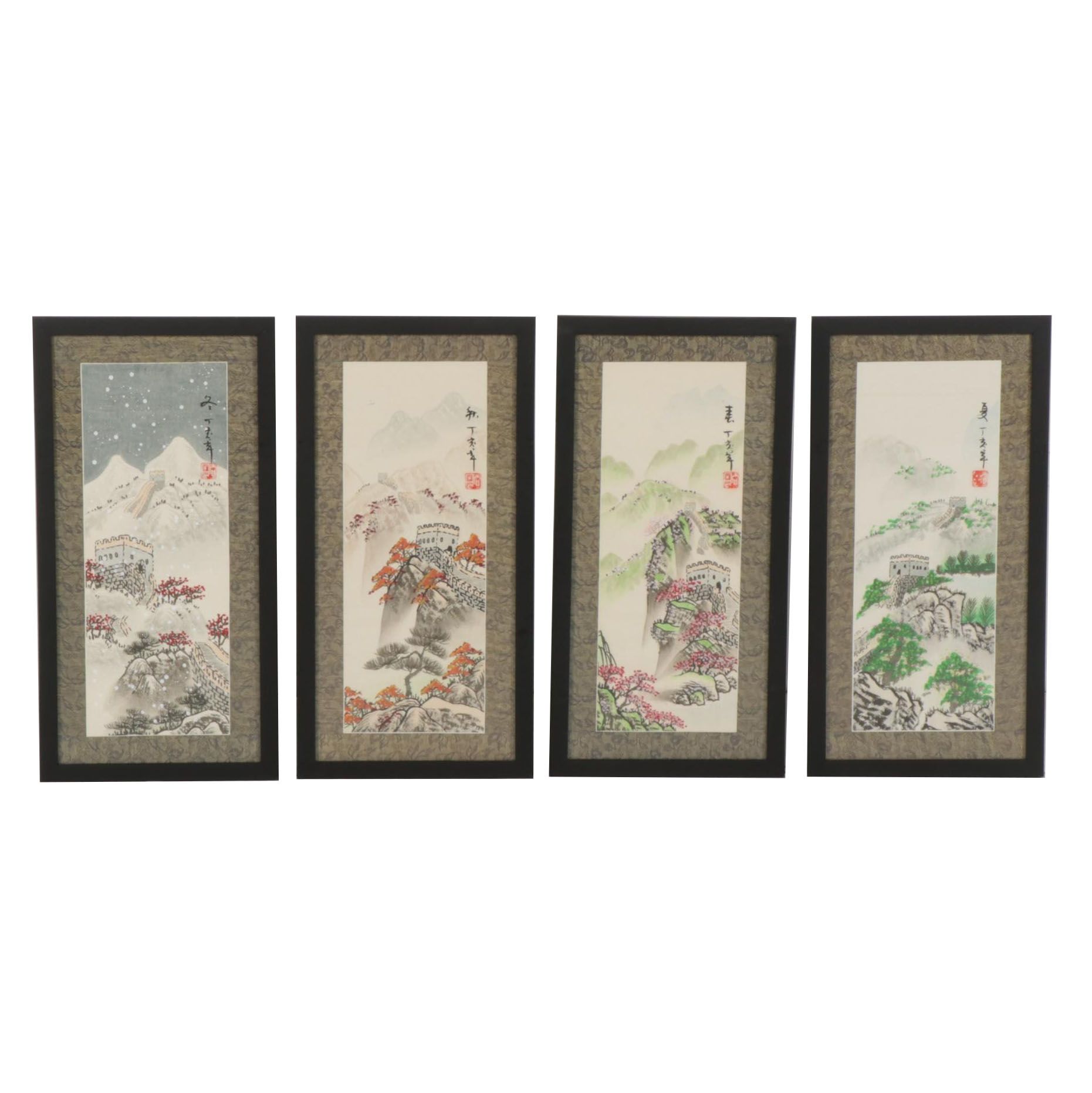 Chinese Gouache and Ink Paintings of the Great Wall in Four Seasons