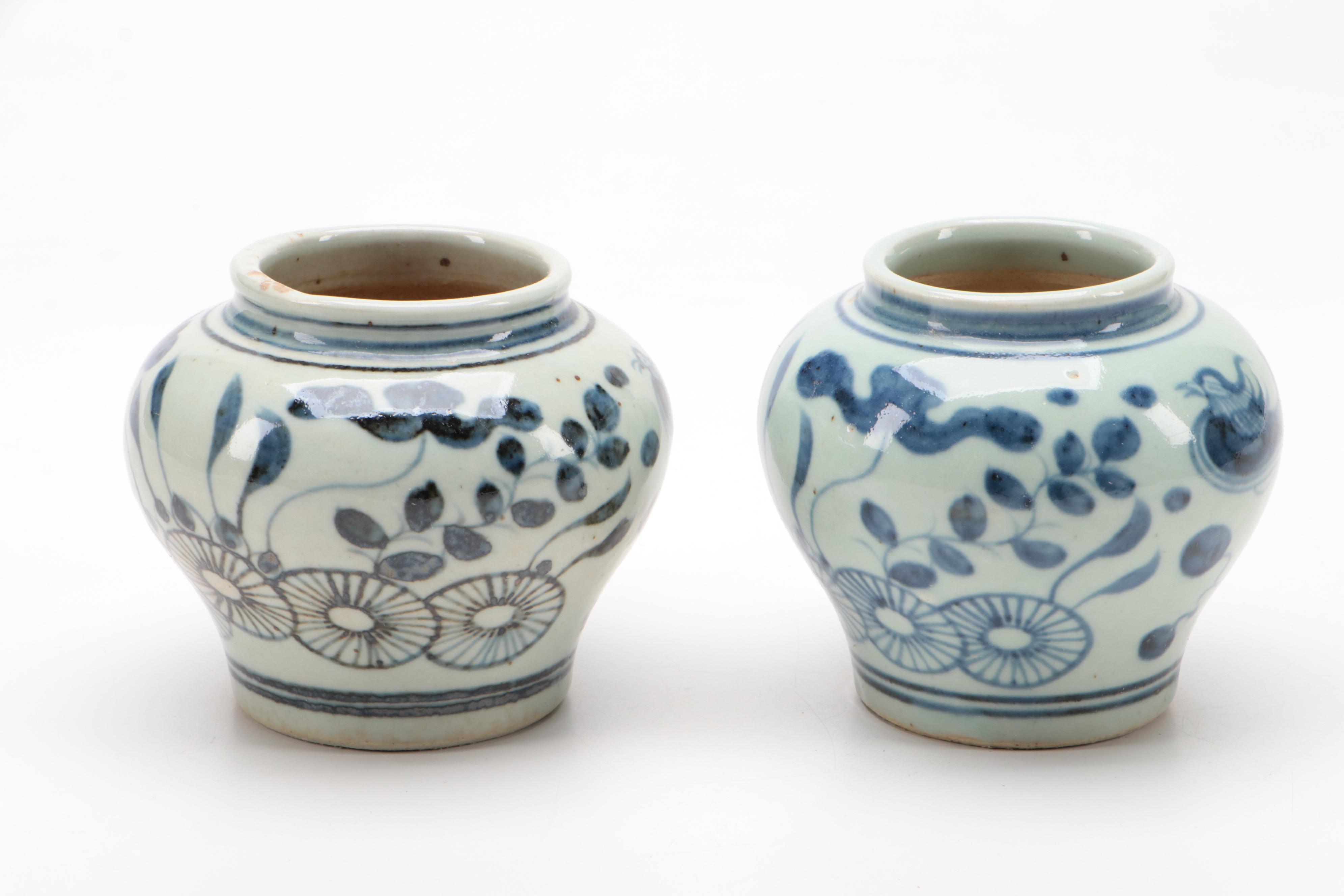 Chinese Blue and White Hand-Painted Porcelain Vases