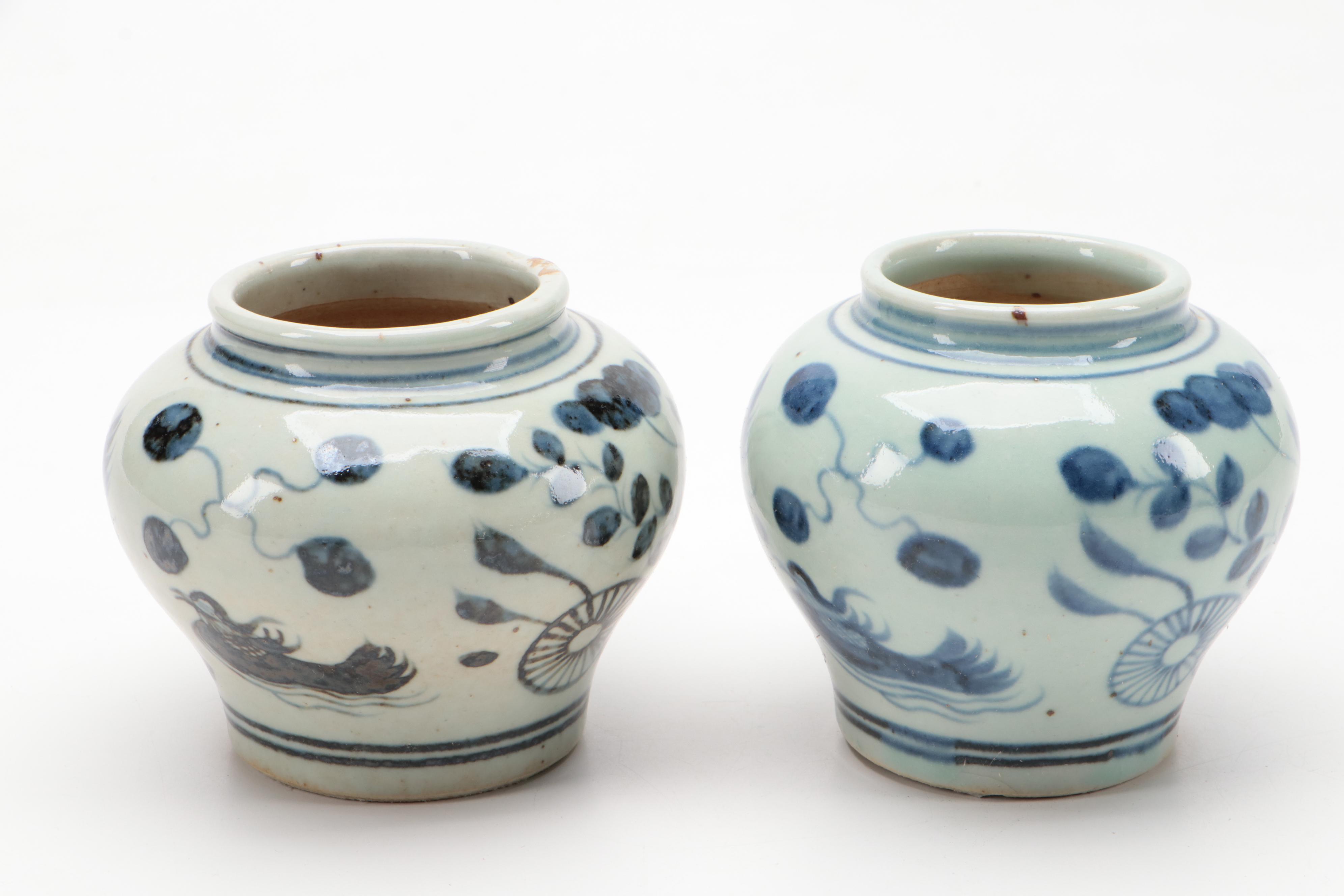 Chinese Blue and White Hand-Painted Porcelain Vases
