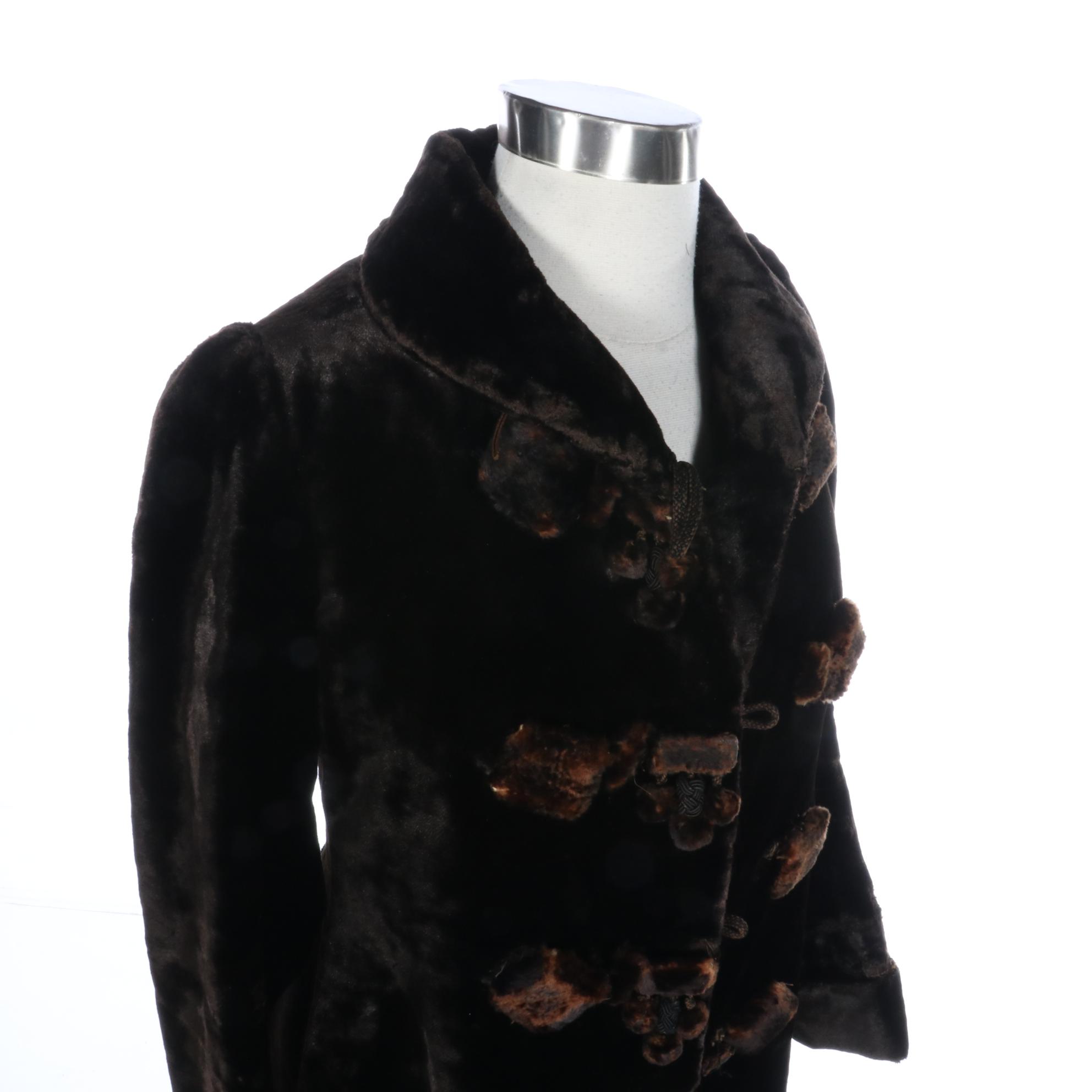 Victorian Era Velvet Fitted Coat with Fur Toggle Buttons