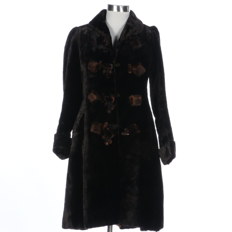 Victorian Era Velvet Fitted Coat with Fur Toggle Buttons