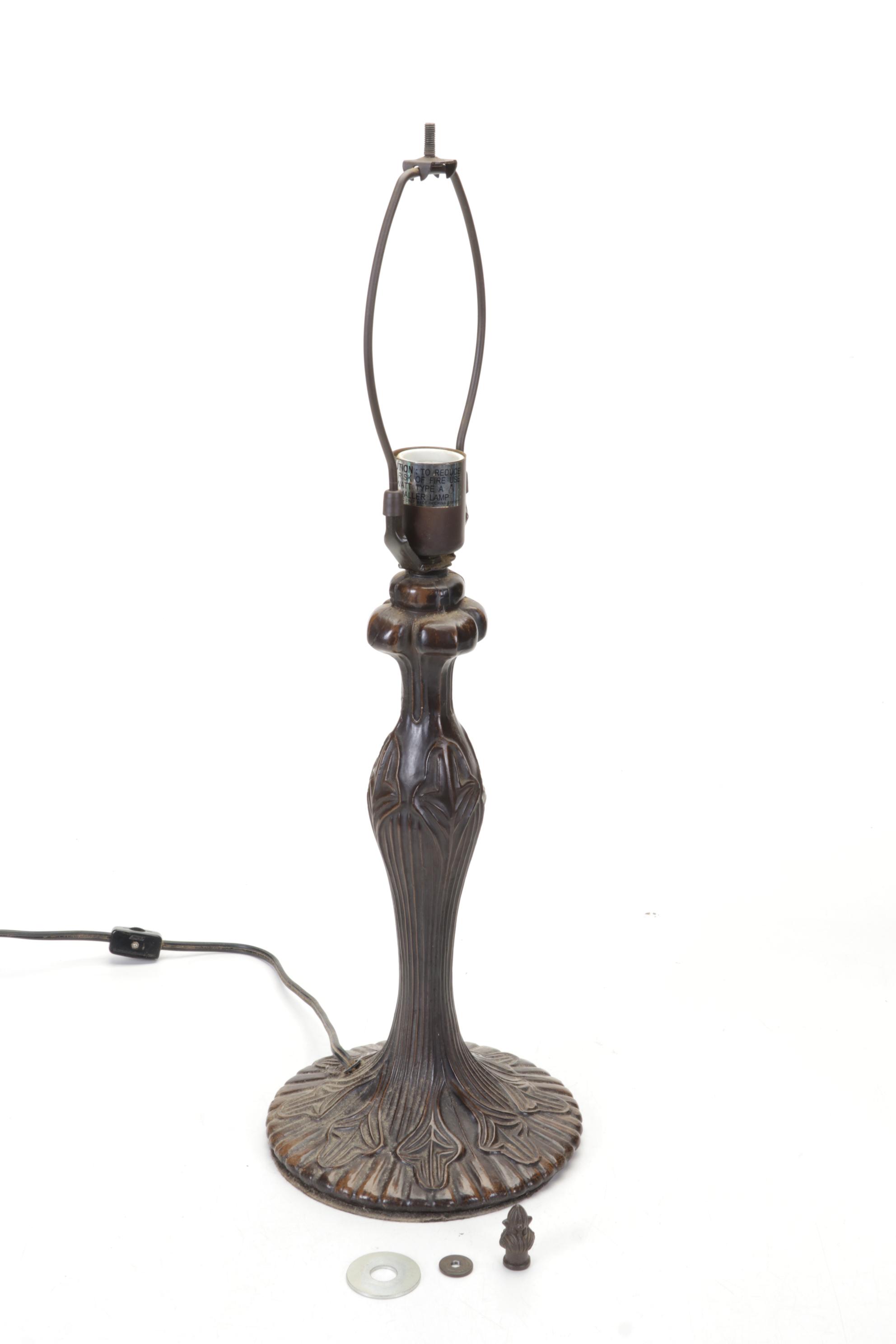 Flag Iris Purple Slag Glass and Metal Table Lamp, Contemporary