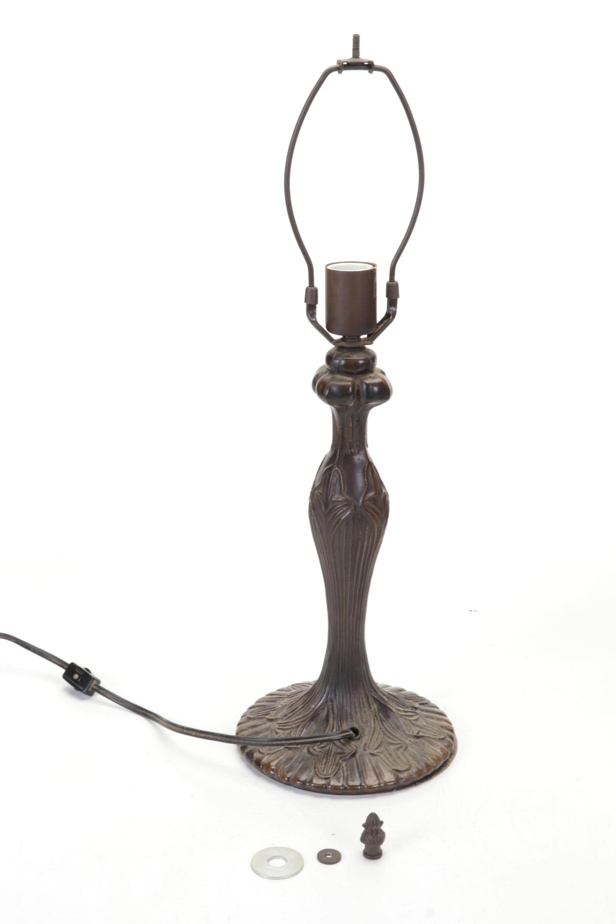 Flag Iris Purple Slag Glass and Metal Table Lamp, Contemporary