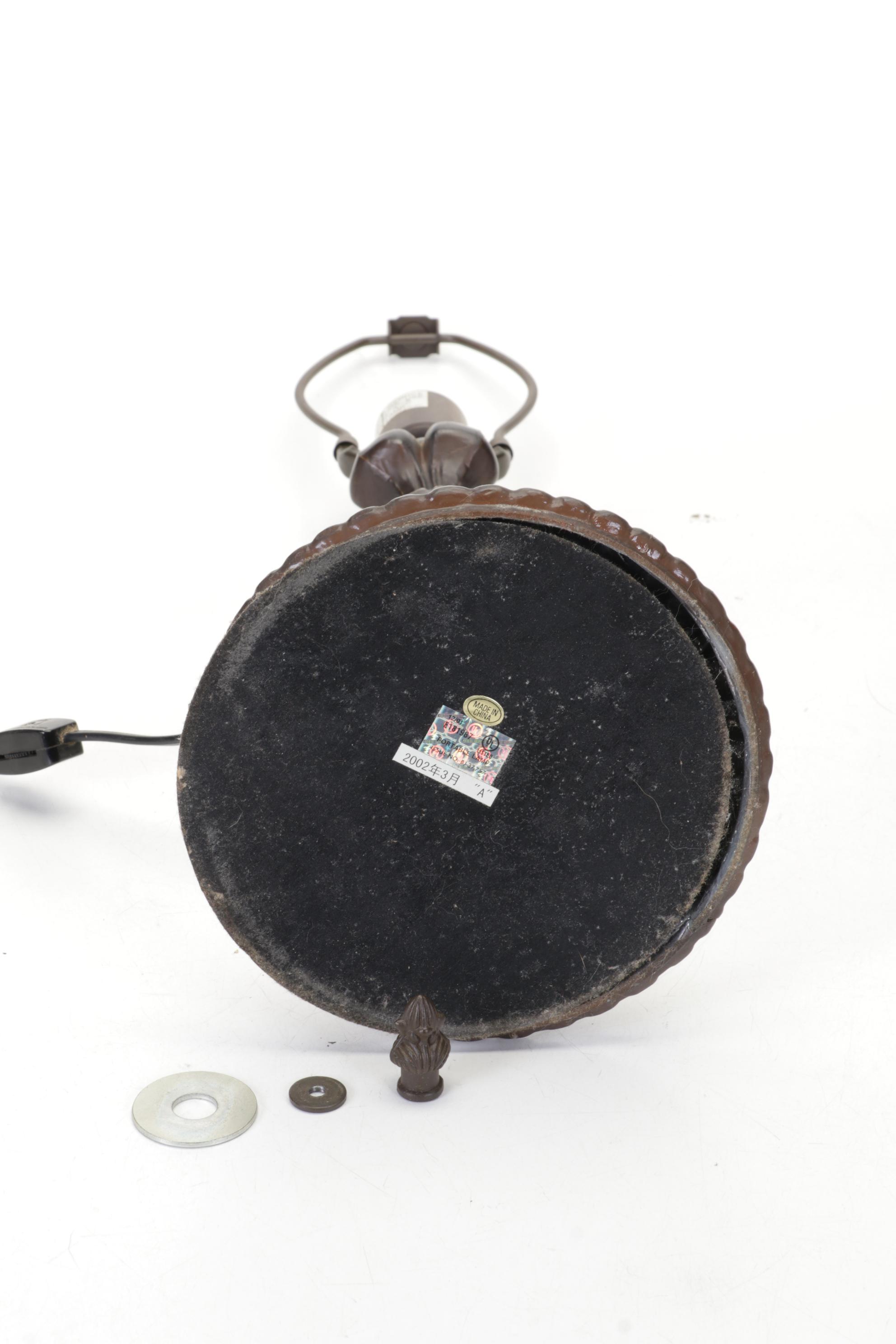 Flag Iris Purple Slag Glass and Metal Table Lamp, Contemporary