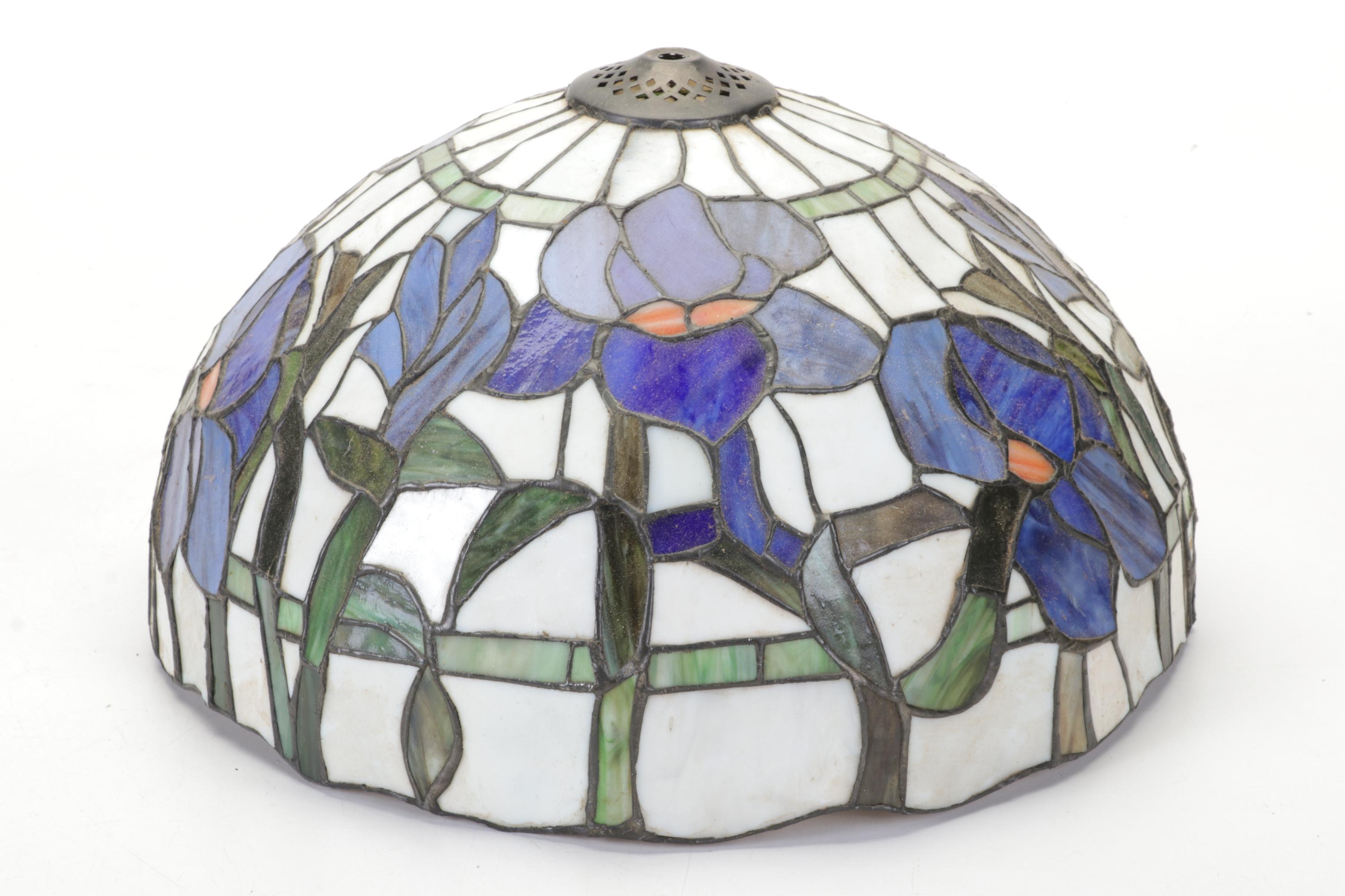 Flag Iris Purple Slag Glass and Metal Table Lamp, Contemporary