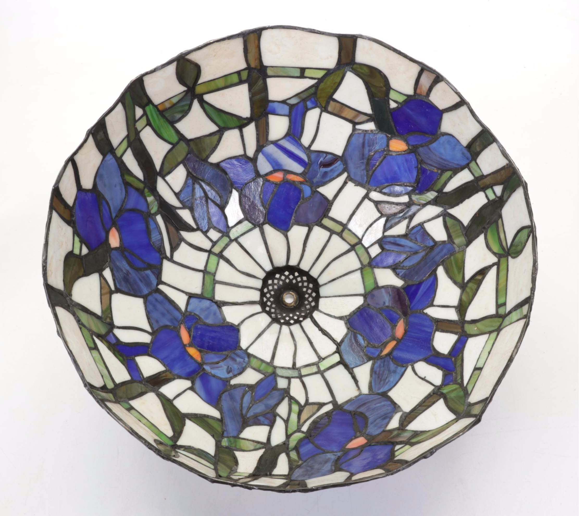 Flag Iris Purple Slag Glass and Metal Table Lamp, Contemporary