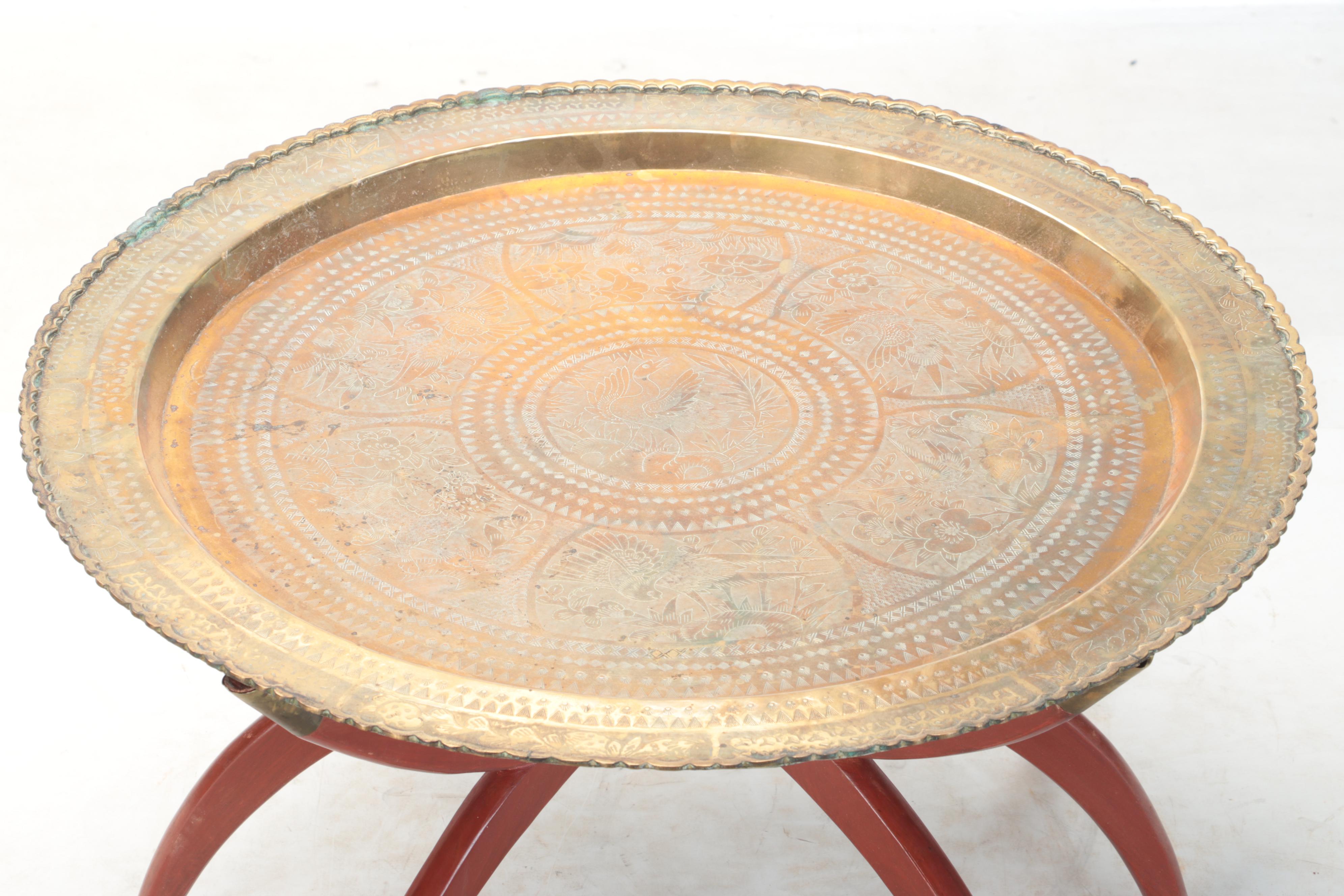 Chinese Brass Tray Table with Folding Base