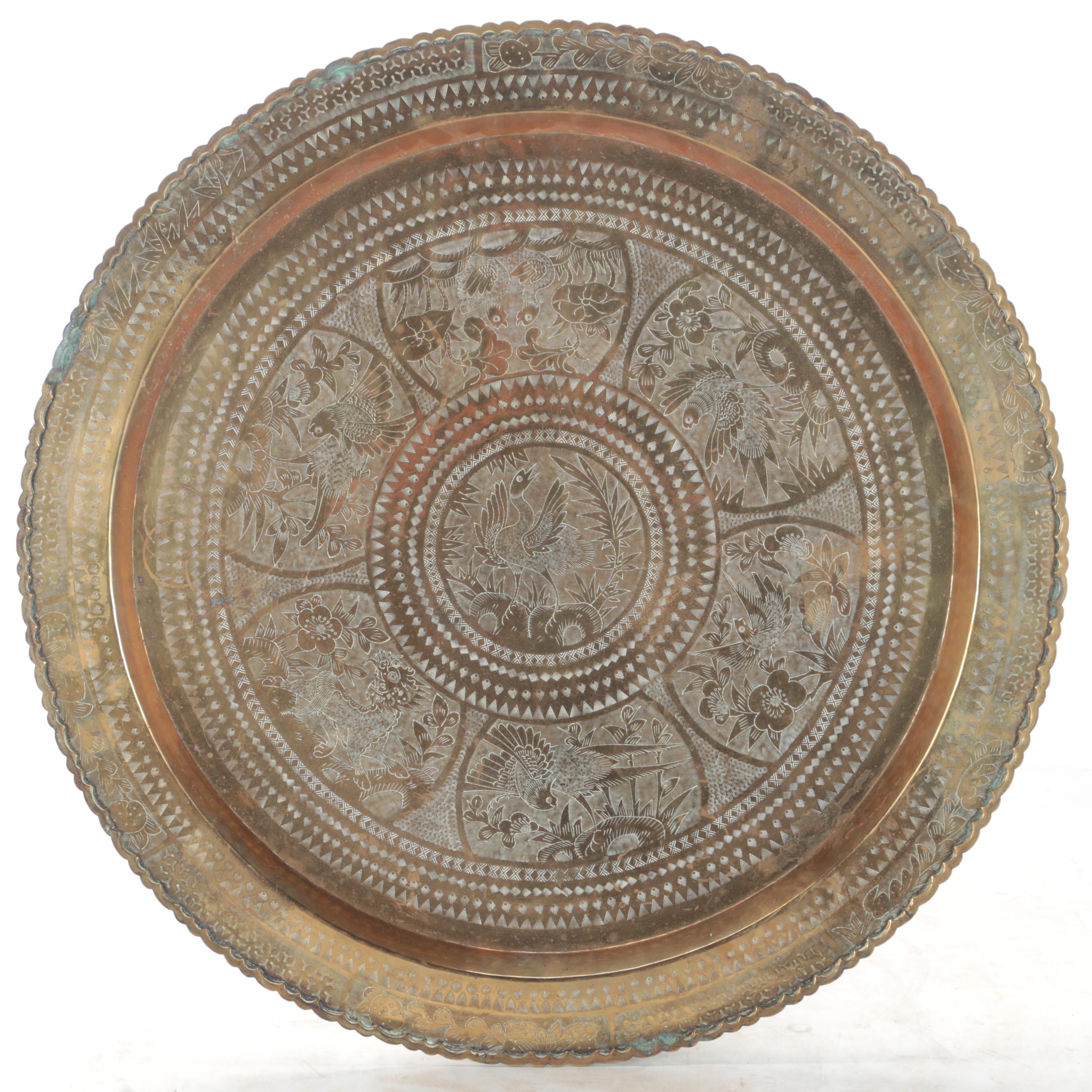 Chinese Brass Tray Table with Folding Base