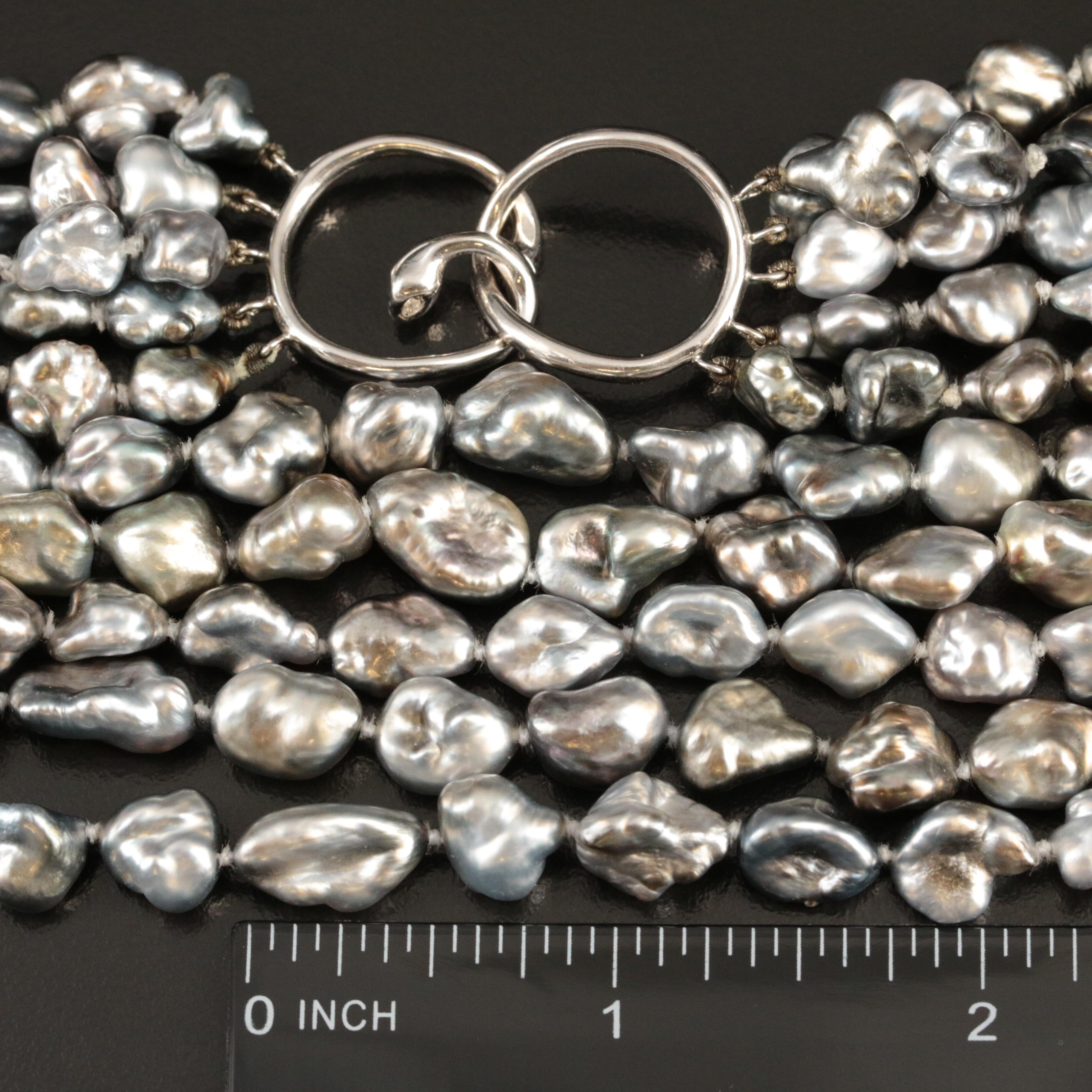 18K Diamond Snake Clasp on Pearl Multi-Strand Necklace