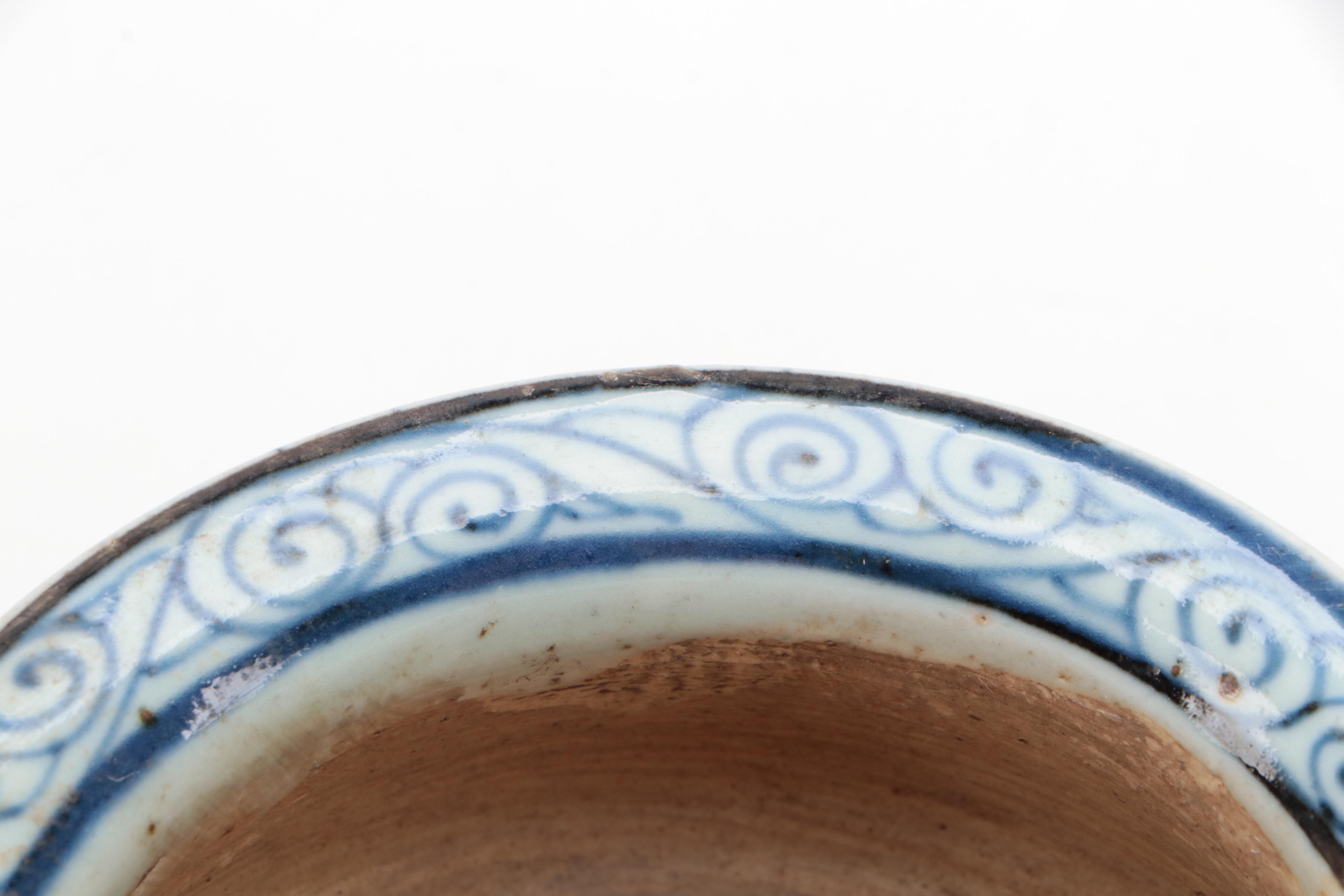 Chinese Blue and White Hand-Painted Porcelain Rimmed Planters