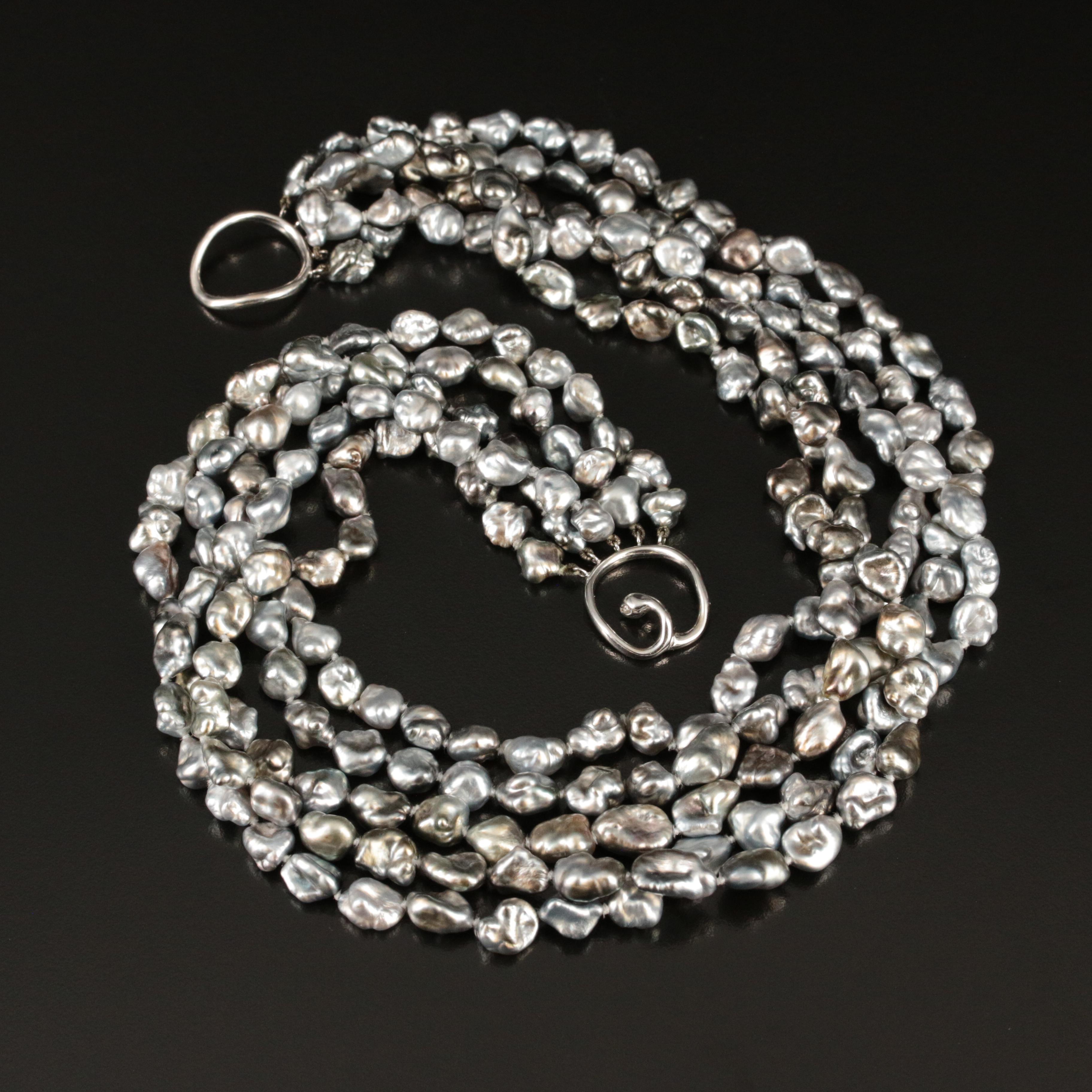 18K Diamond Snake Clasp on Pearl Multi-Strand Necklace