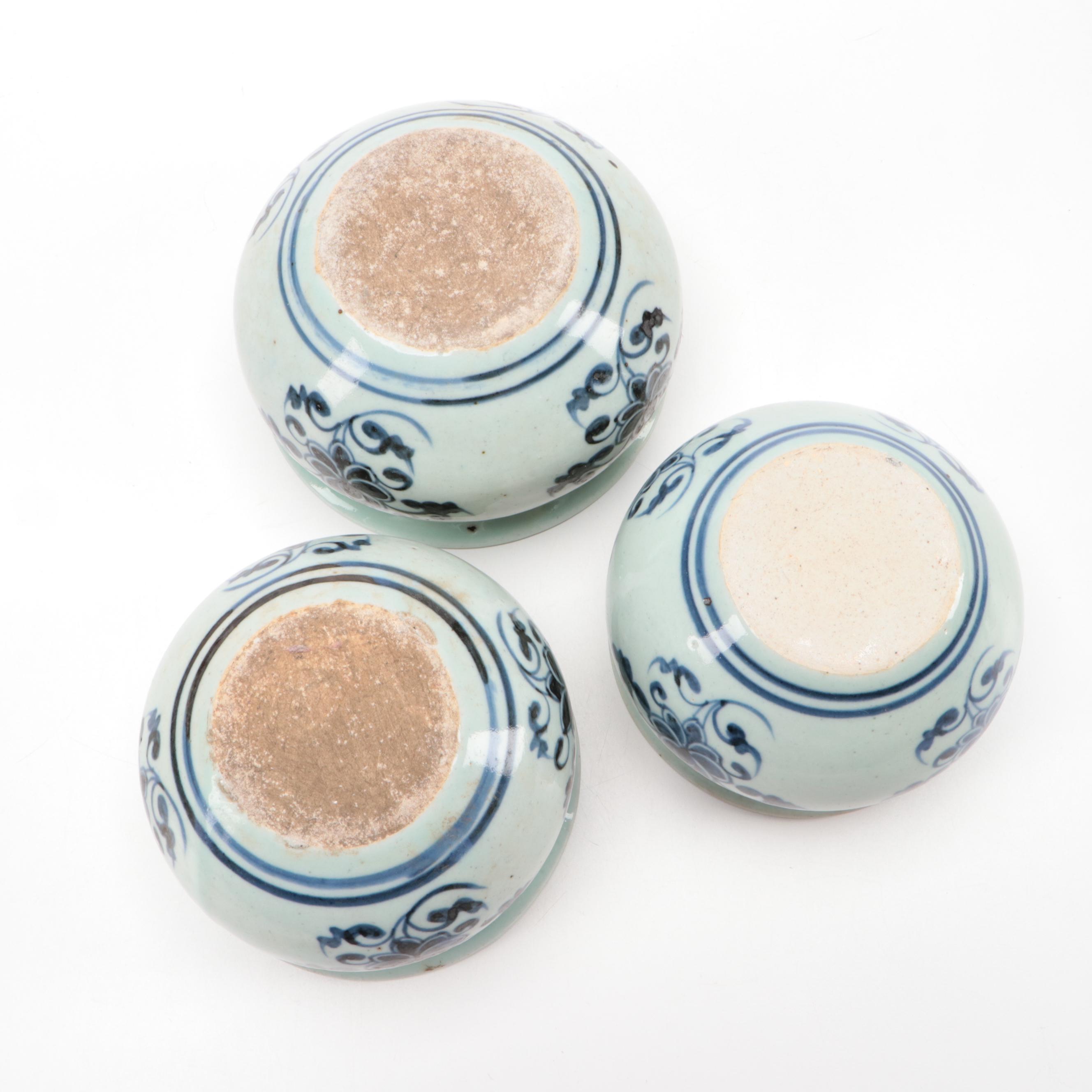 Chinese Blue and White Hand-Painted Porcelain Rimmed Planters