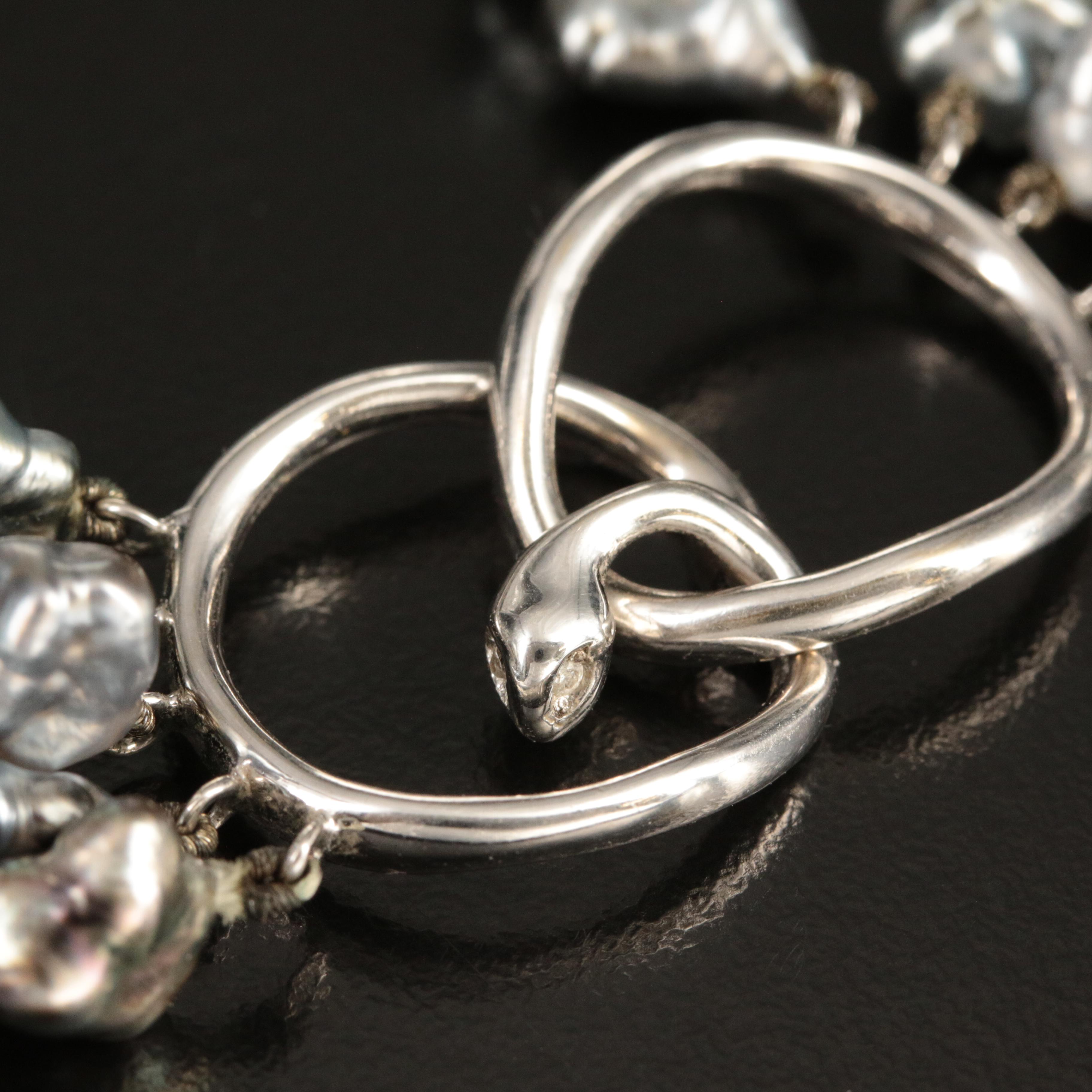 18K Diamond Snake Clasp on Pearl Multi-Strand Necklace