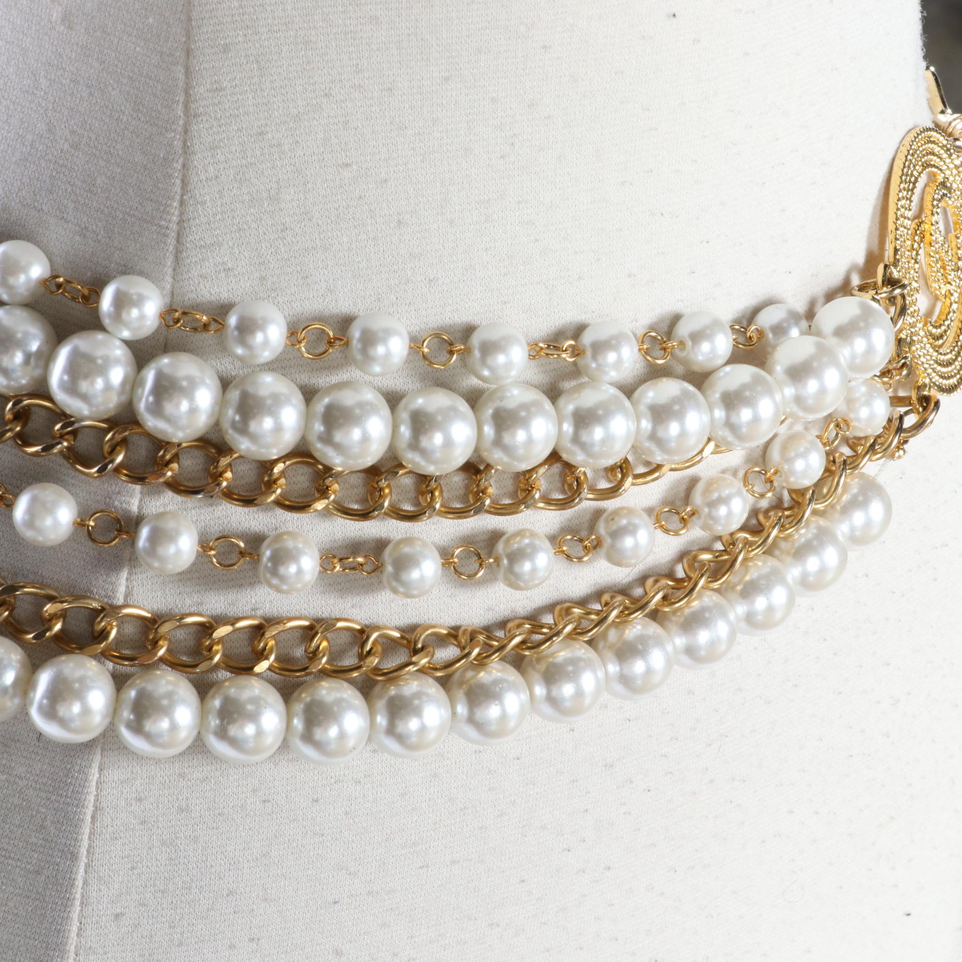 Chanel CC Gold Tone Chain and Imitation Pearl Belt